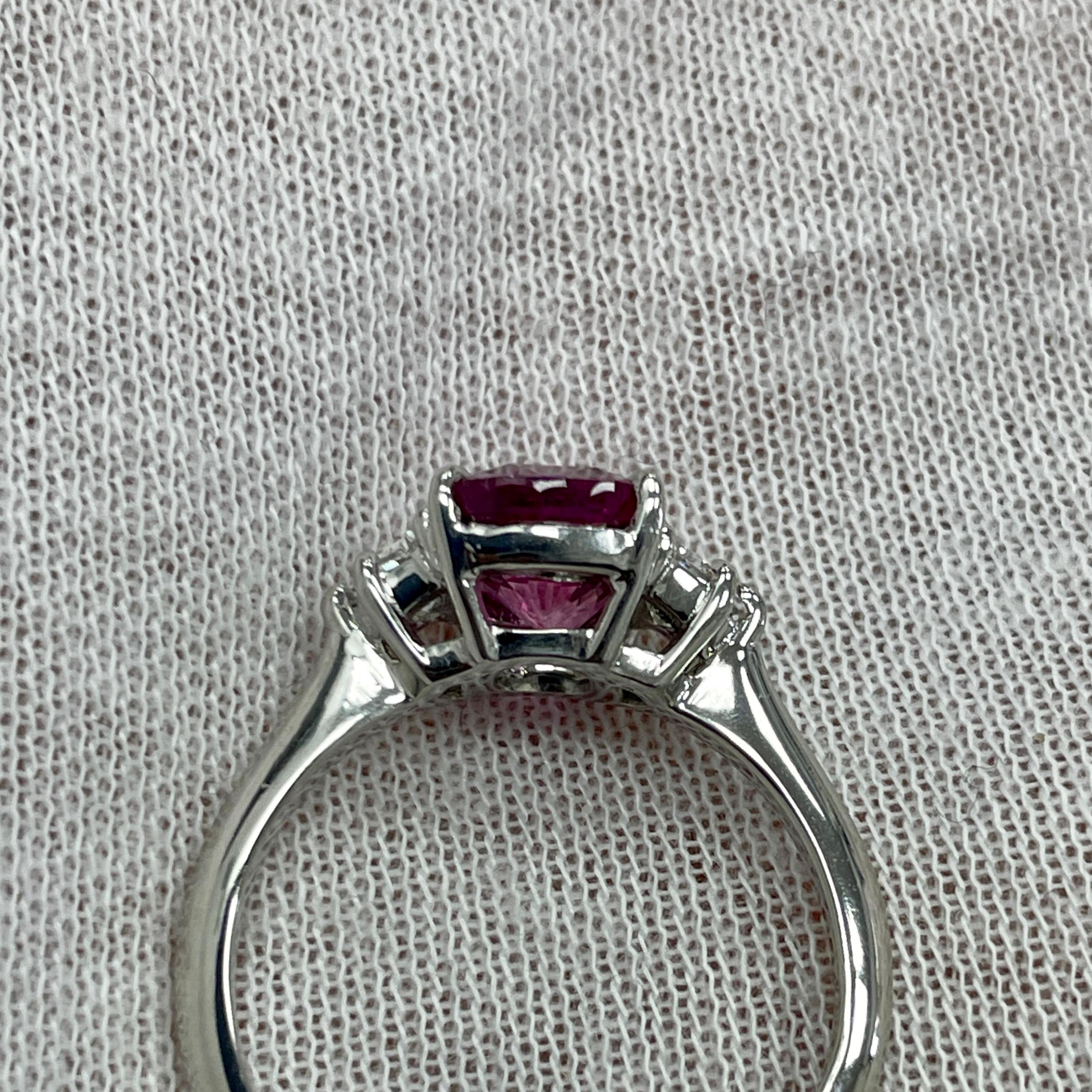 2.51 Carat Cushion Pink Sapphire & Diamond Platinum Ring In New Condition For Sale In New York, NY