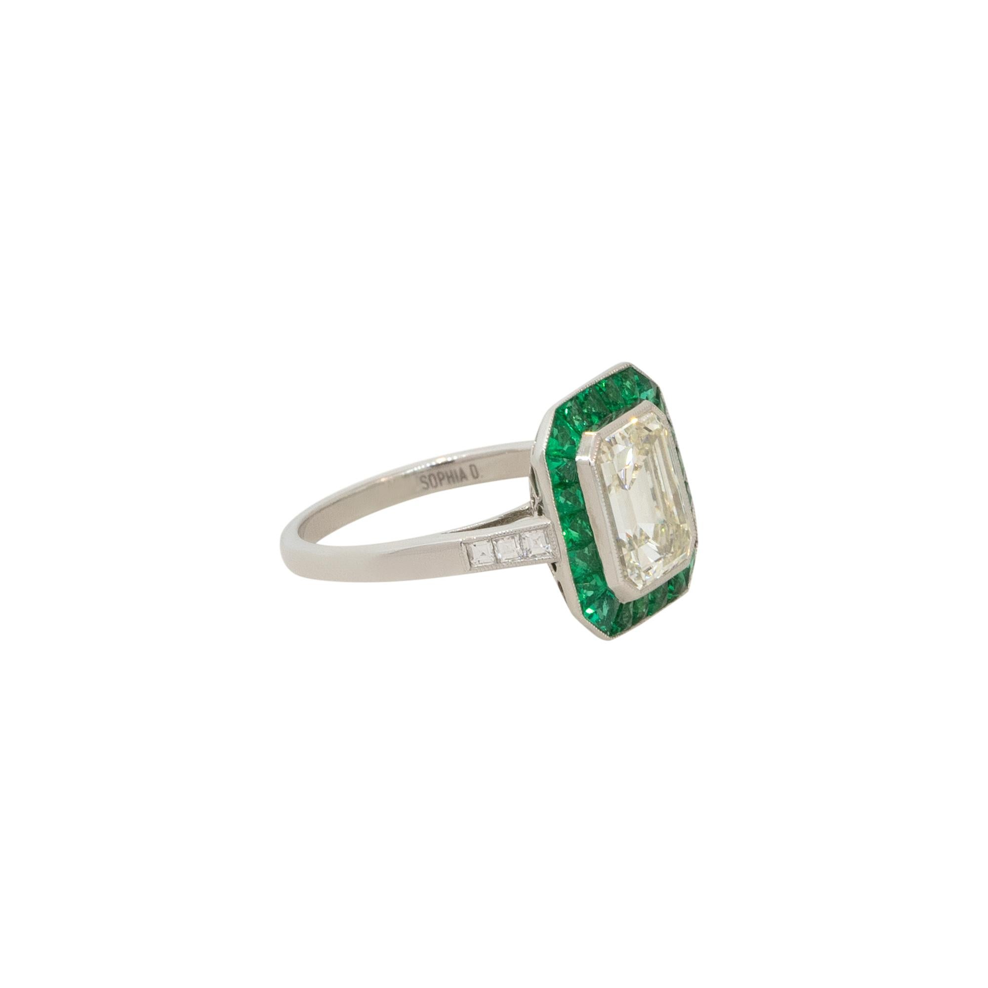 Women's 2.51 Carat Emerald Cut Diamond Emerald Halo Engagement Ring Platinum in Stock