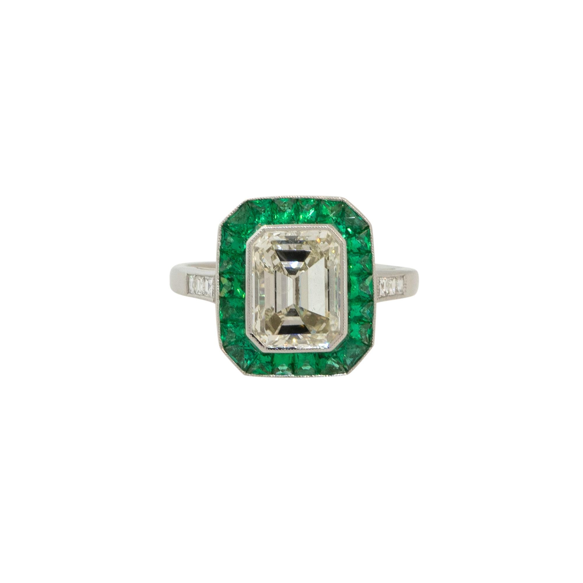 2.51 Carat Emerald Cut Diamond Emerald Halo Engagement Ring Platinum in Stock 1