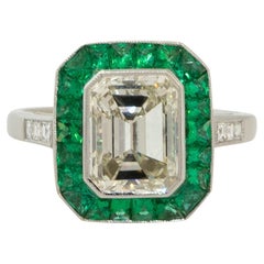 2.51 Carat Emerald Cut Diamond Emerald Halo Engagement Ring Platinum in Stock