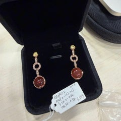 2.51 Carat Fire Opal, Yellow Sapphire, and Diamond 14K Rose Gold Drop Earring