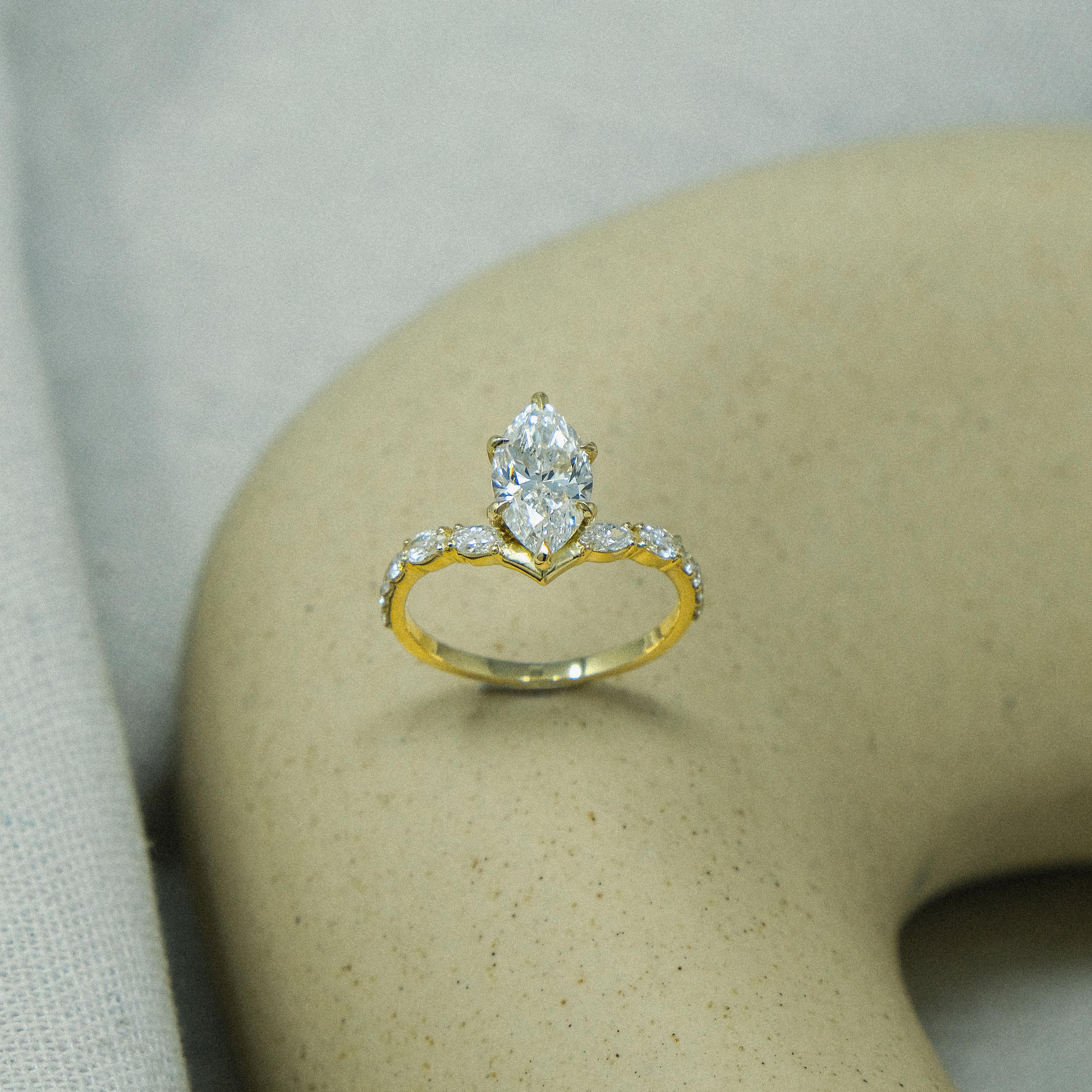 For Sale:  2.51 Carat GIA Marquise Cut Diamond 18k Yellow Gold Venus Piercer Ring 2