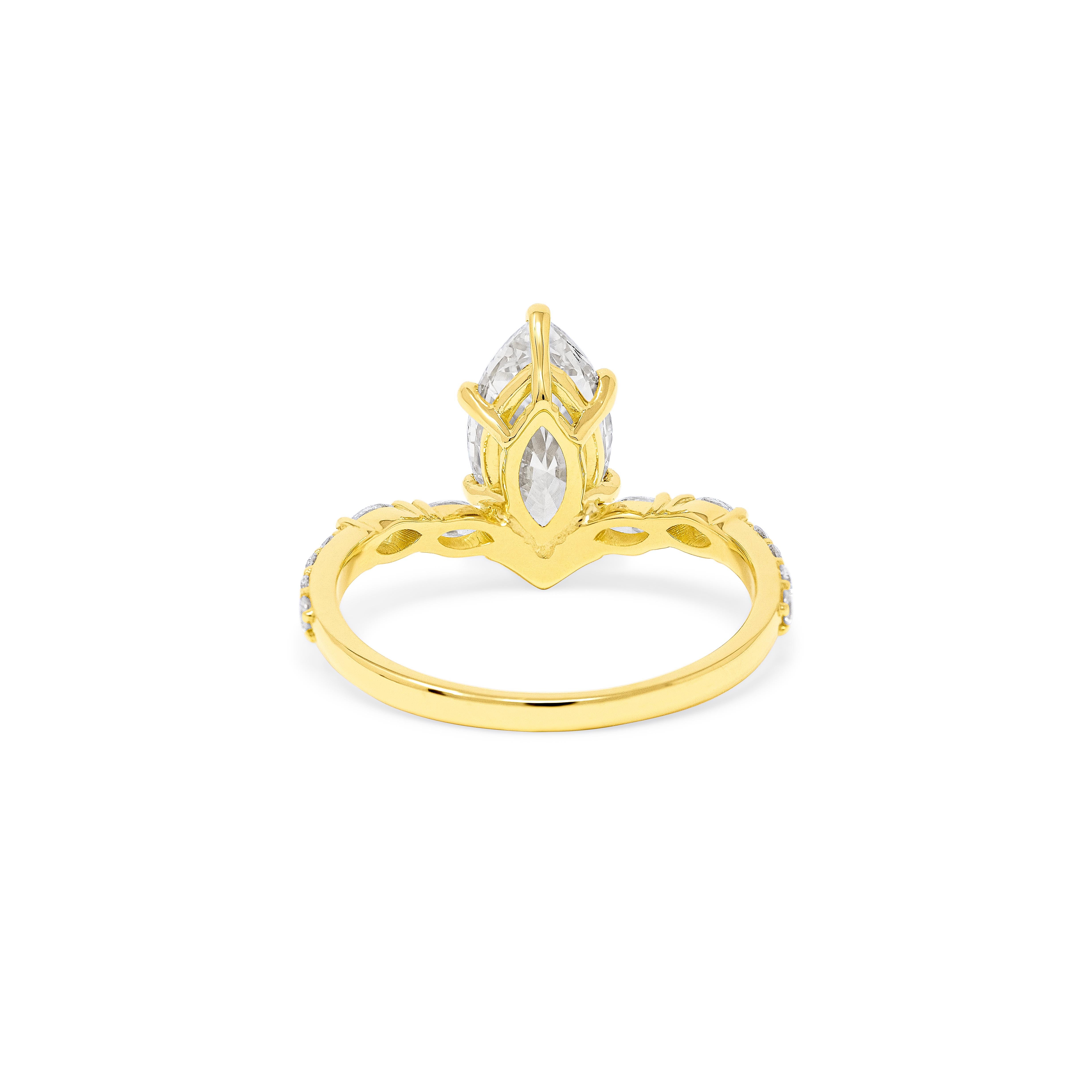 For Sale:  2.51 Carat GIA Marquise Cut Diamond 18k Yellow Gold Venus Piercer Ring 3