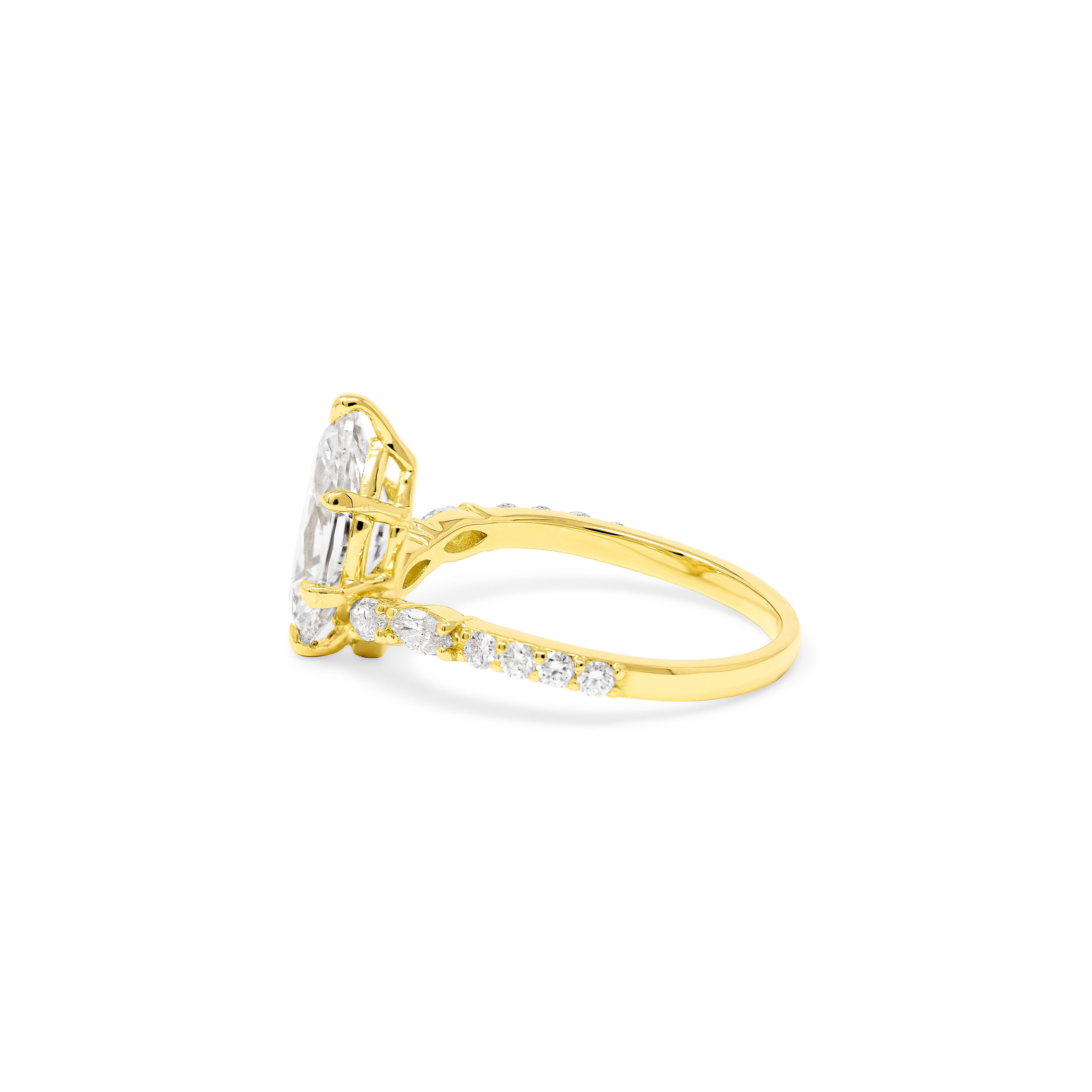 For Sale:  2.51 Carat GIA Marquise Cut Diamond 18k Yellow Gold Venus Piercer Ring 4