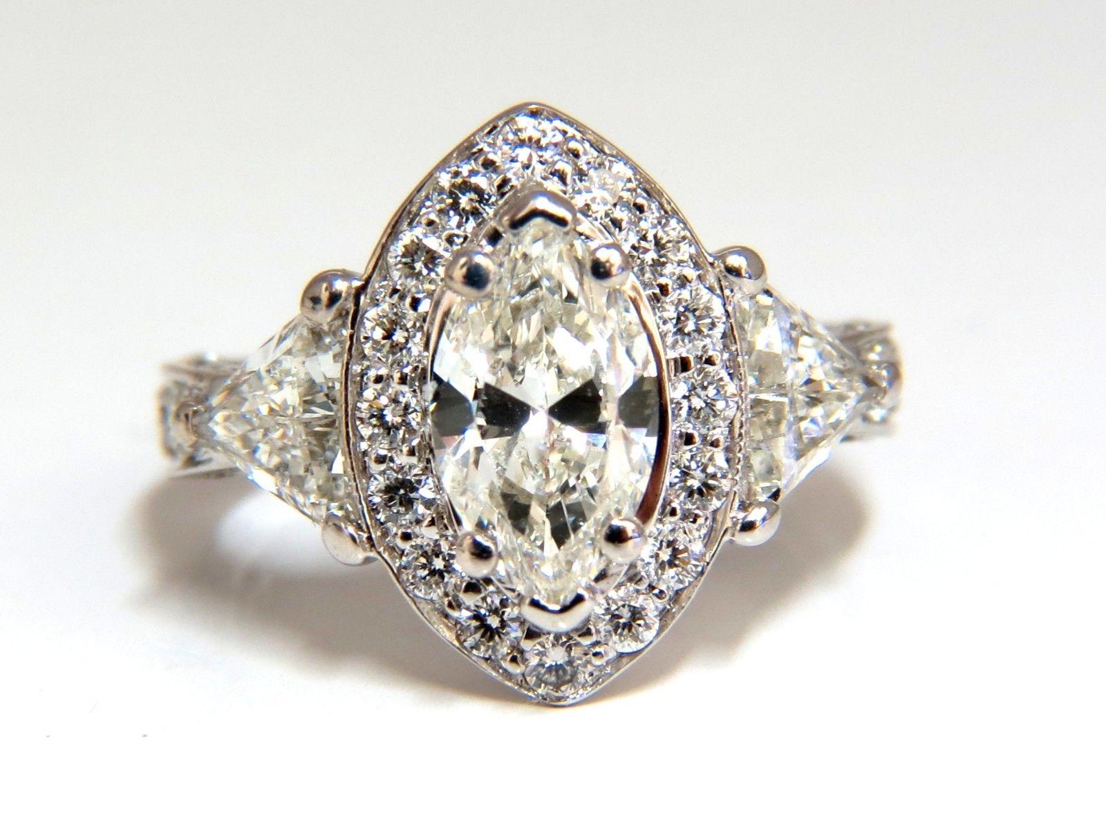 Women's or Men's 2.51 Carat Marquise Halo Diamond Ring 14 Karat For Sale