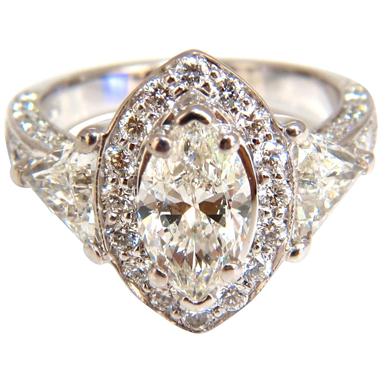 2.51 Carat Marquise Halo Diamond Ring 14 Karat For Sale
