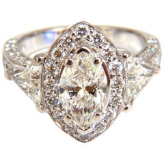 Anello con diamante Marquise Halo da 2,51 carati 14 carati