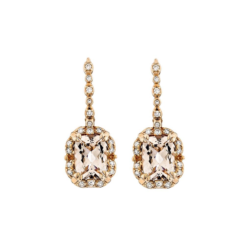 Contemporary 2.51 Carat Morganite Drop Earring in 18Karat Rose Gold with White Diamond. For Sale