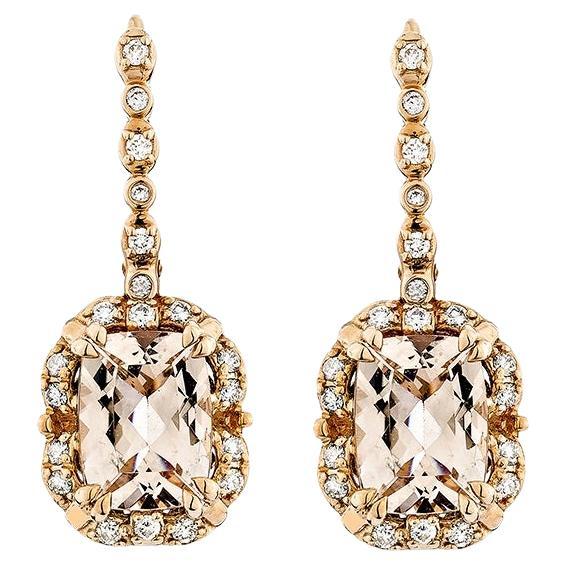 Boucles d'oreilles pendantes en or rose 18 carats avec Morganite de 2,51 carats et diamant blanc.