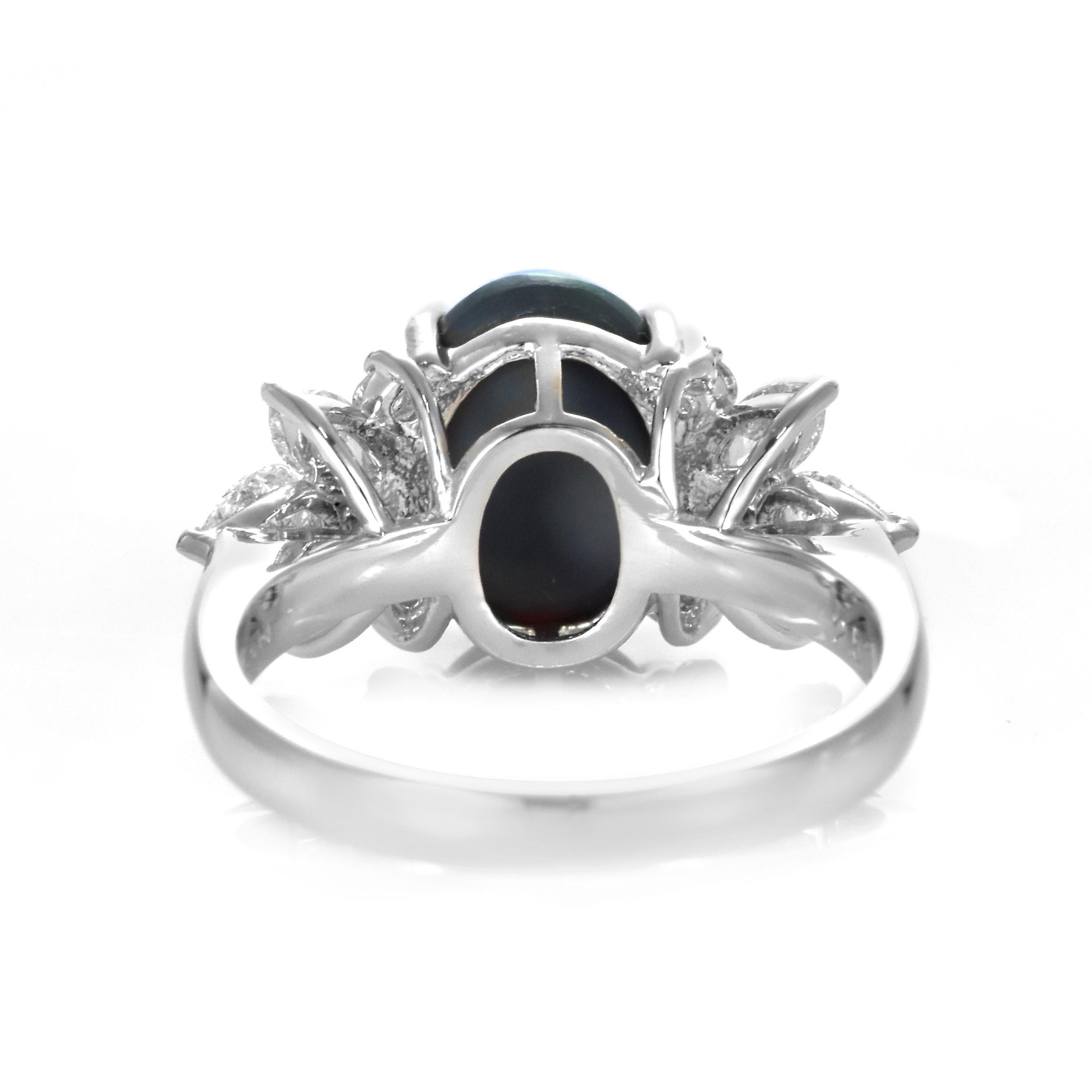 Anillo de ópalo negro australiano natural de 2.51 quilates y diamantes en platino en venta 7