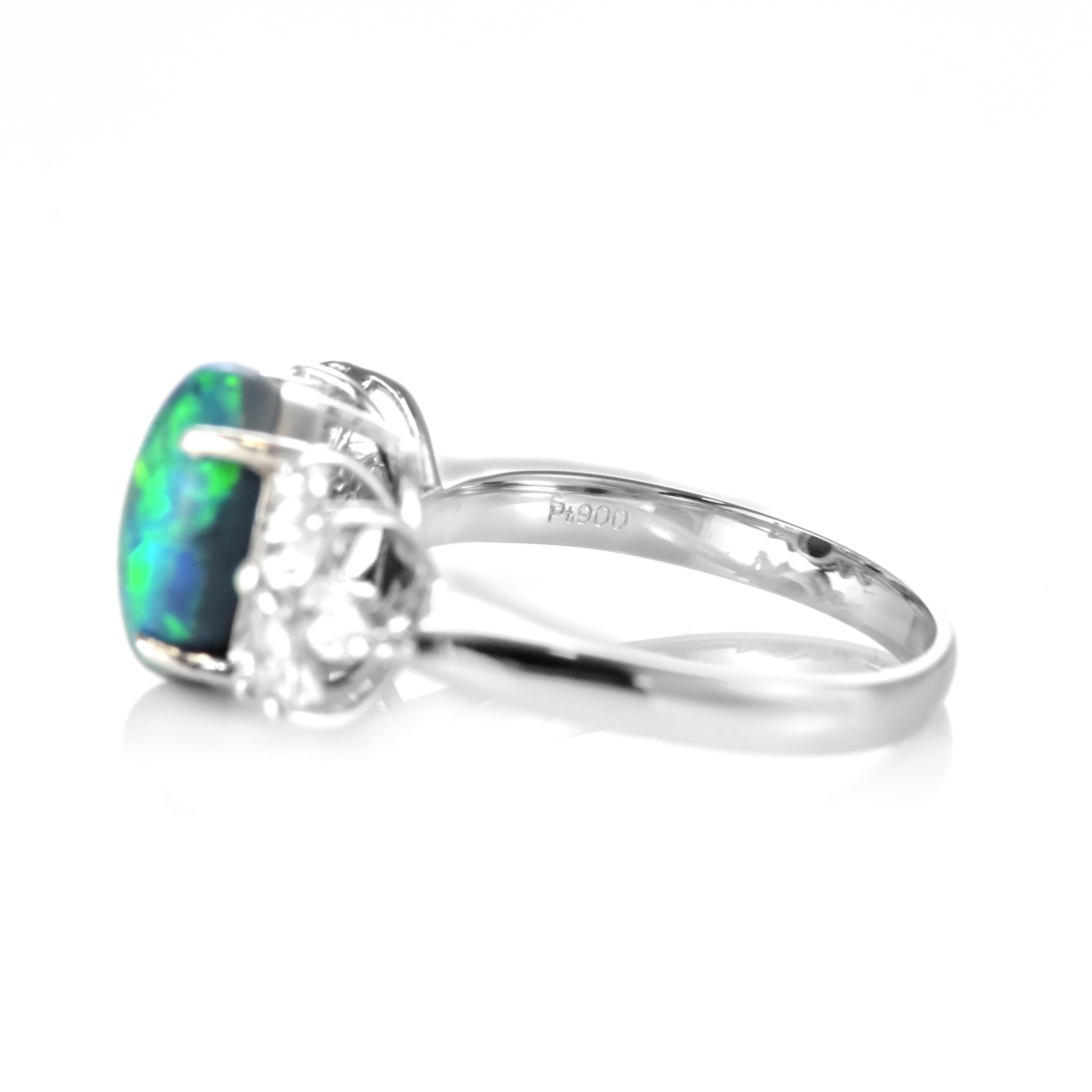 Anillo de ópalo negro australiano natural de 2.51 quilates y diamantes en platino en venta 2