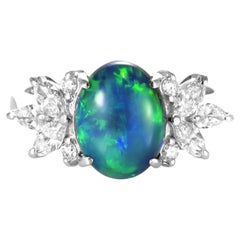 2.51 Carat Natural Australian Black Opal and Diamond Ring Made in Platinum