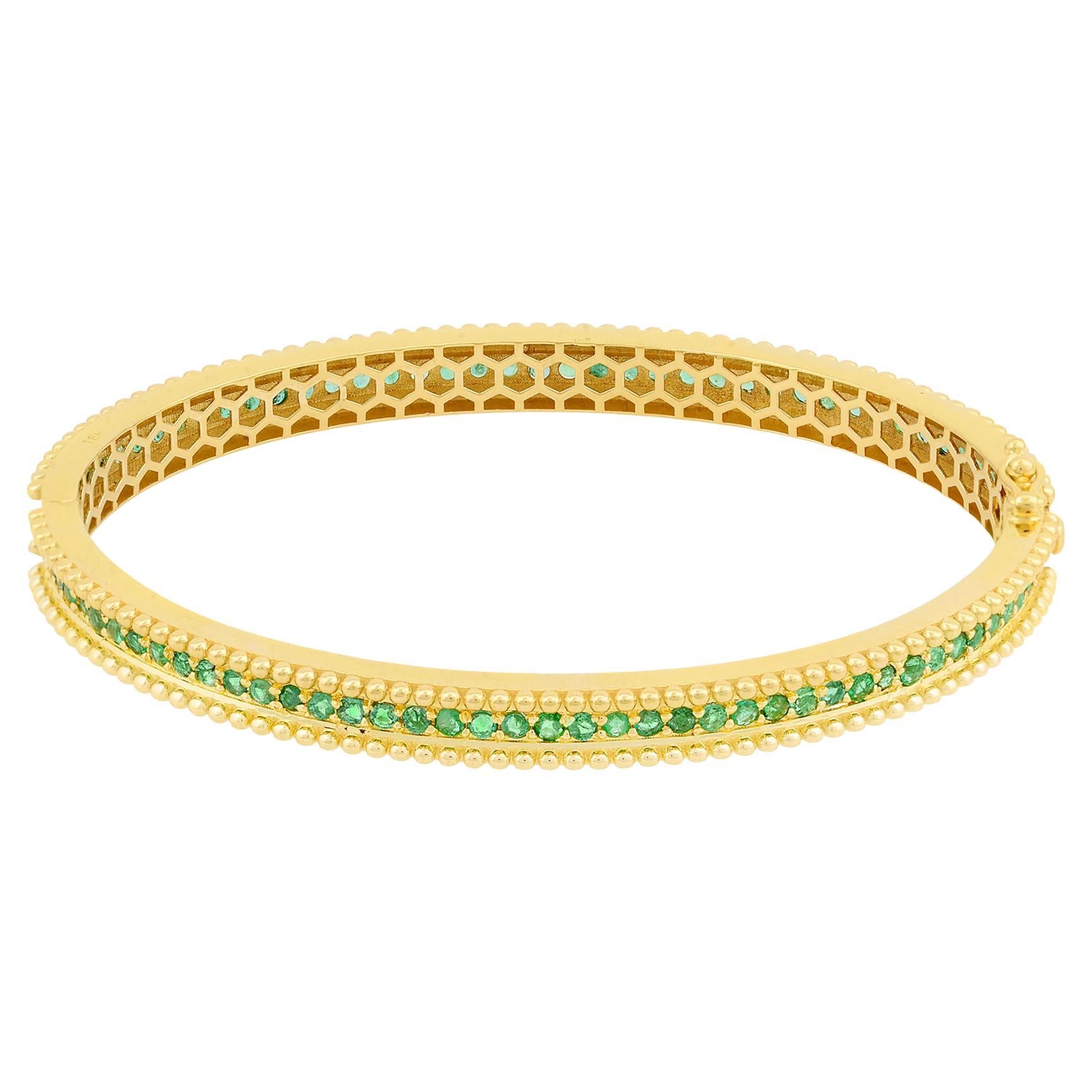 2,51 Karat Natürlicher Smaragd Edelstein-Armband 18 Karat Gelbgold Feiner Schmuck