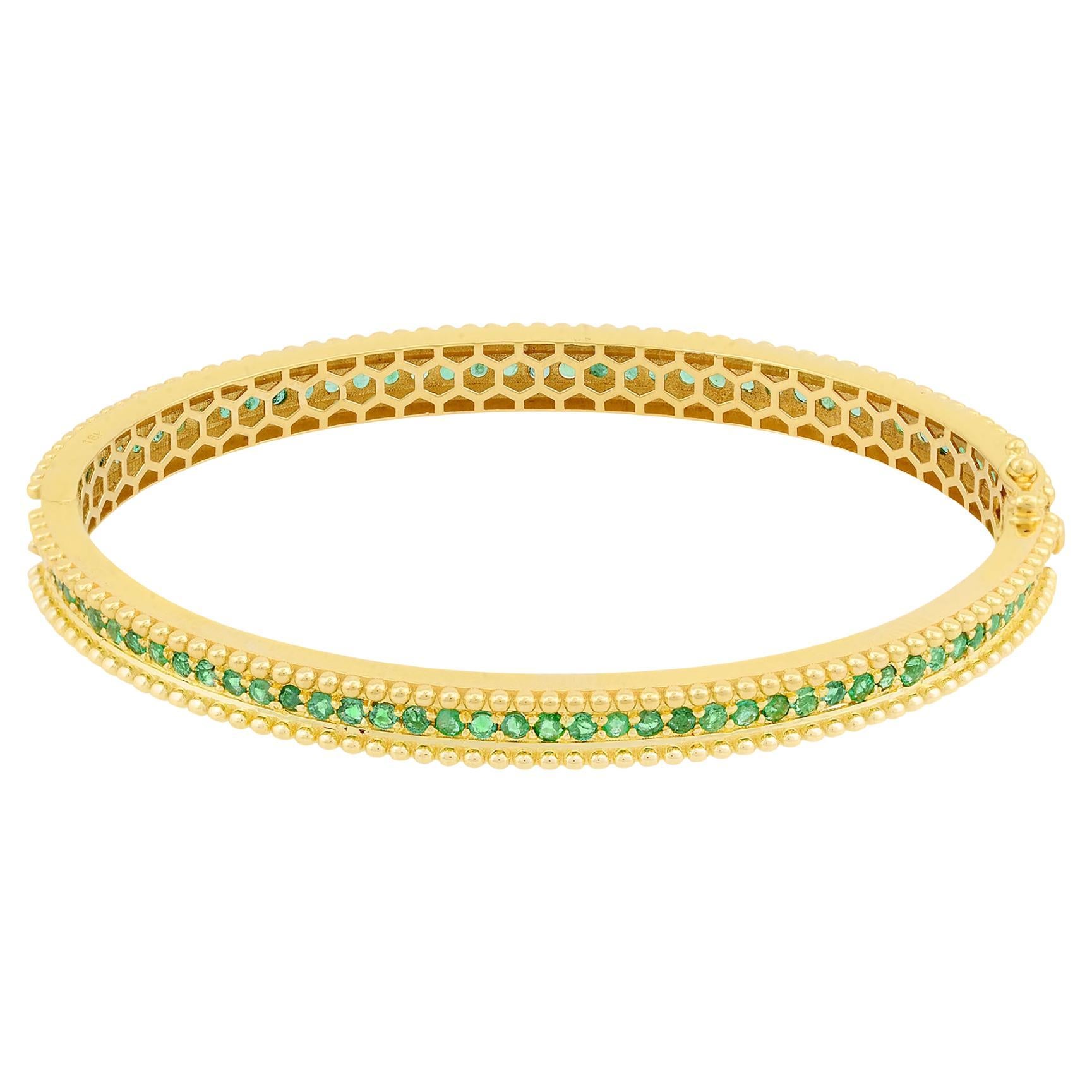 2.51 Carat Natural Emerald Gemstone Bracelet 18 Karat Yellow Gold Fine Jewelry