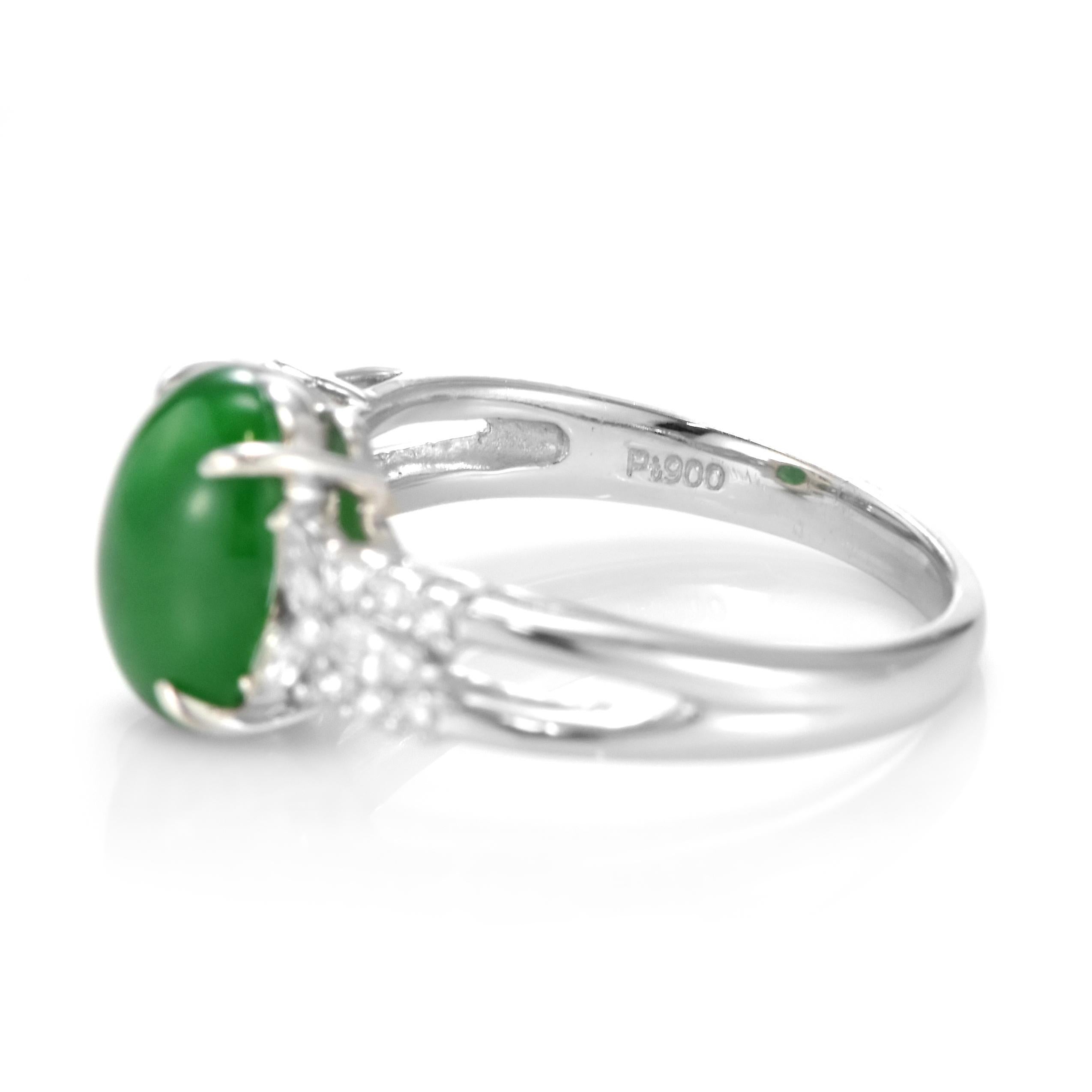 2.51 Carat Natural Type A Jade and Diamond Halo Ring Made in Platinum For Sale 6