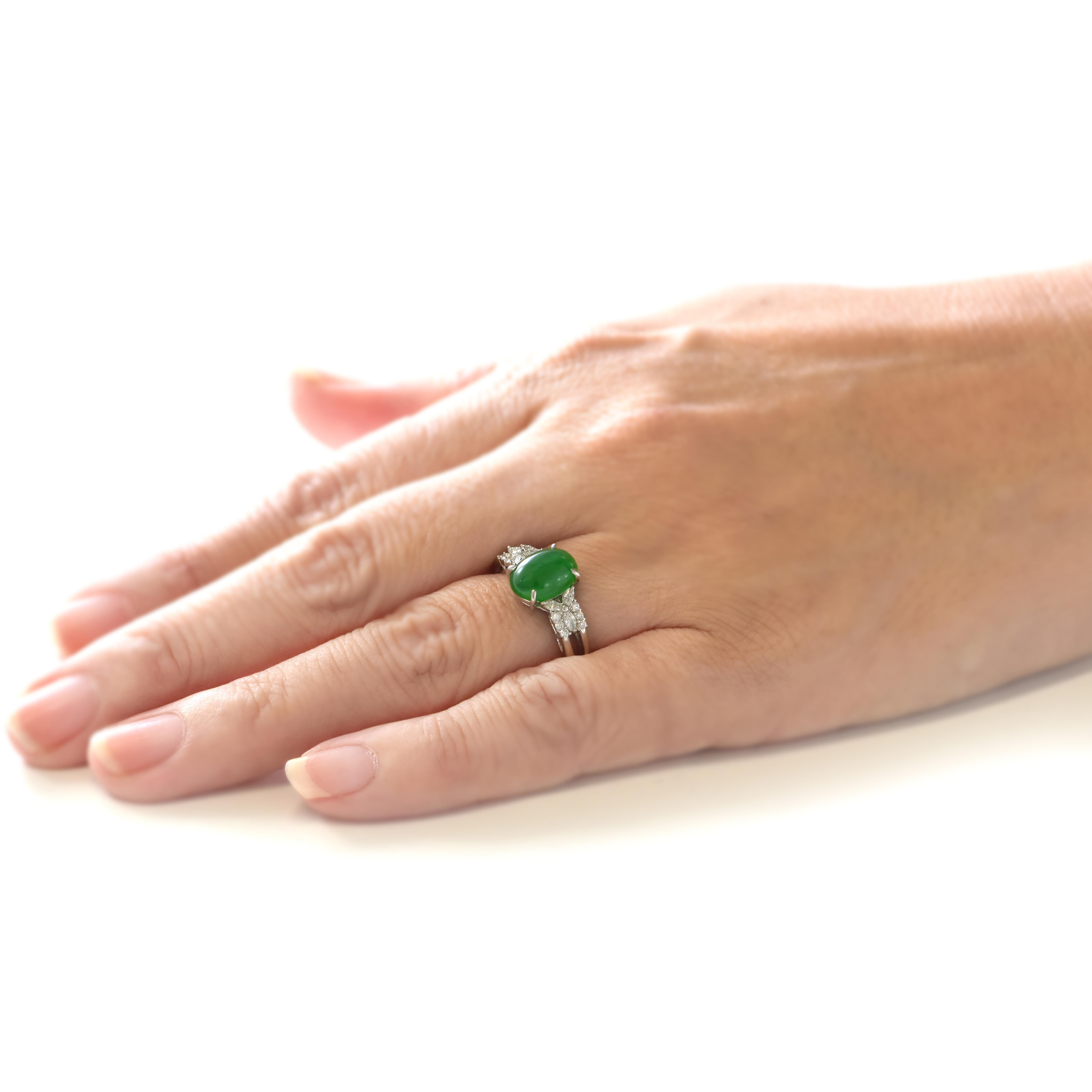 Modern 2.51 Carat Natural Type A Jade and Diamond Halo Ring Made in Platinum For Sale