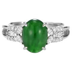 Bague halo en platine de 2,51 carats de jade naturel de type A et de diamants