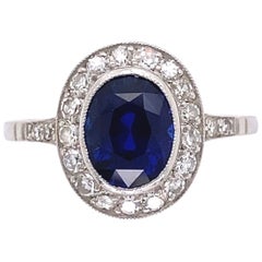 Platinring mit Vintage Show Stopper 2,51 Karat unbehandeltem Ceylon-Saphir und Diamant