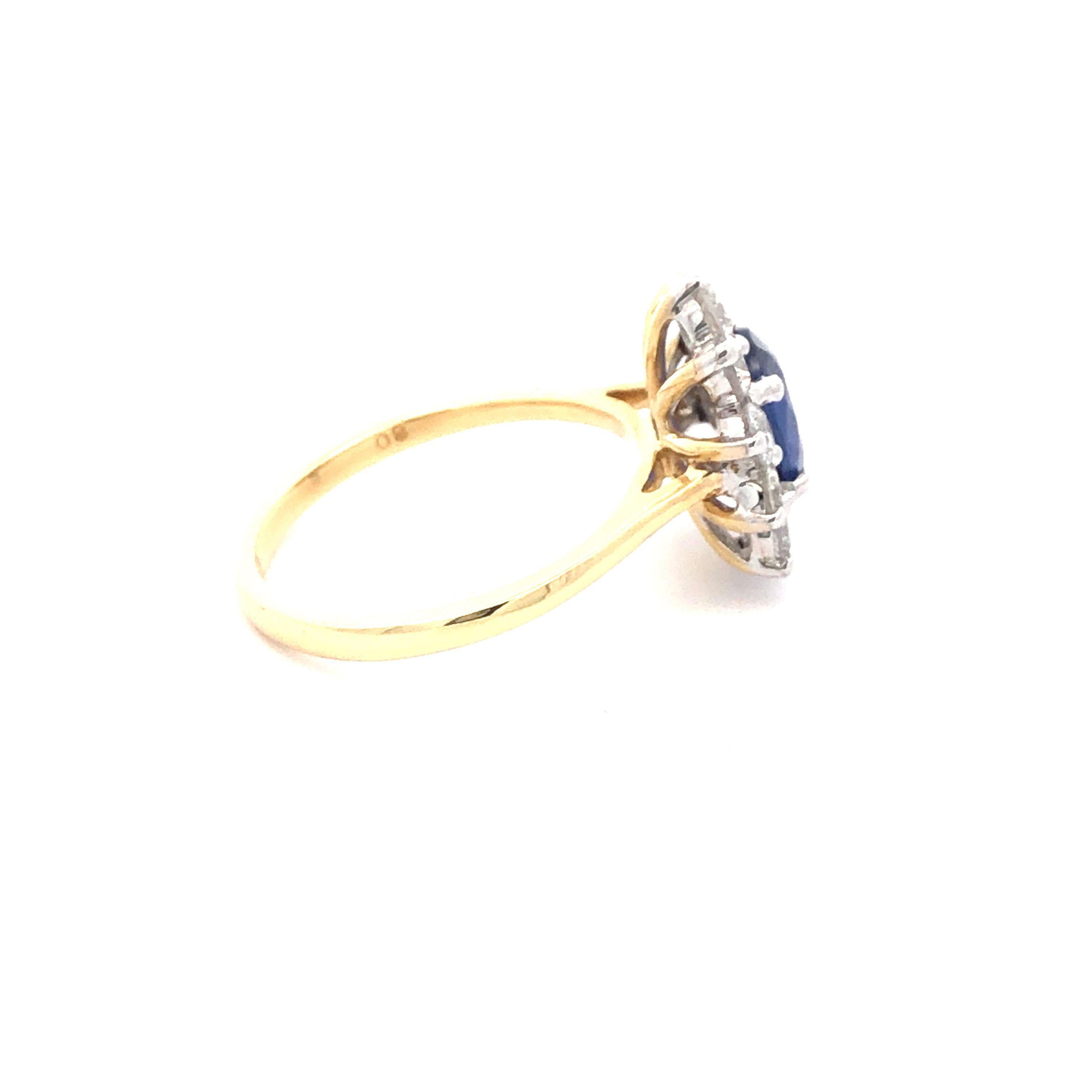 2.51 Carat Oval Blue Sapphire Round Diamond Hasbani 18Kt Halo Engagement Ring For Sale 4