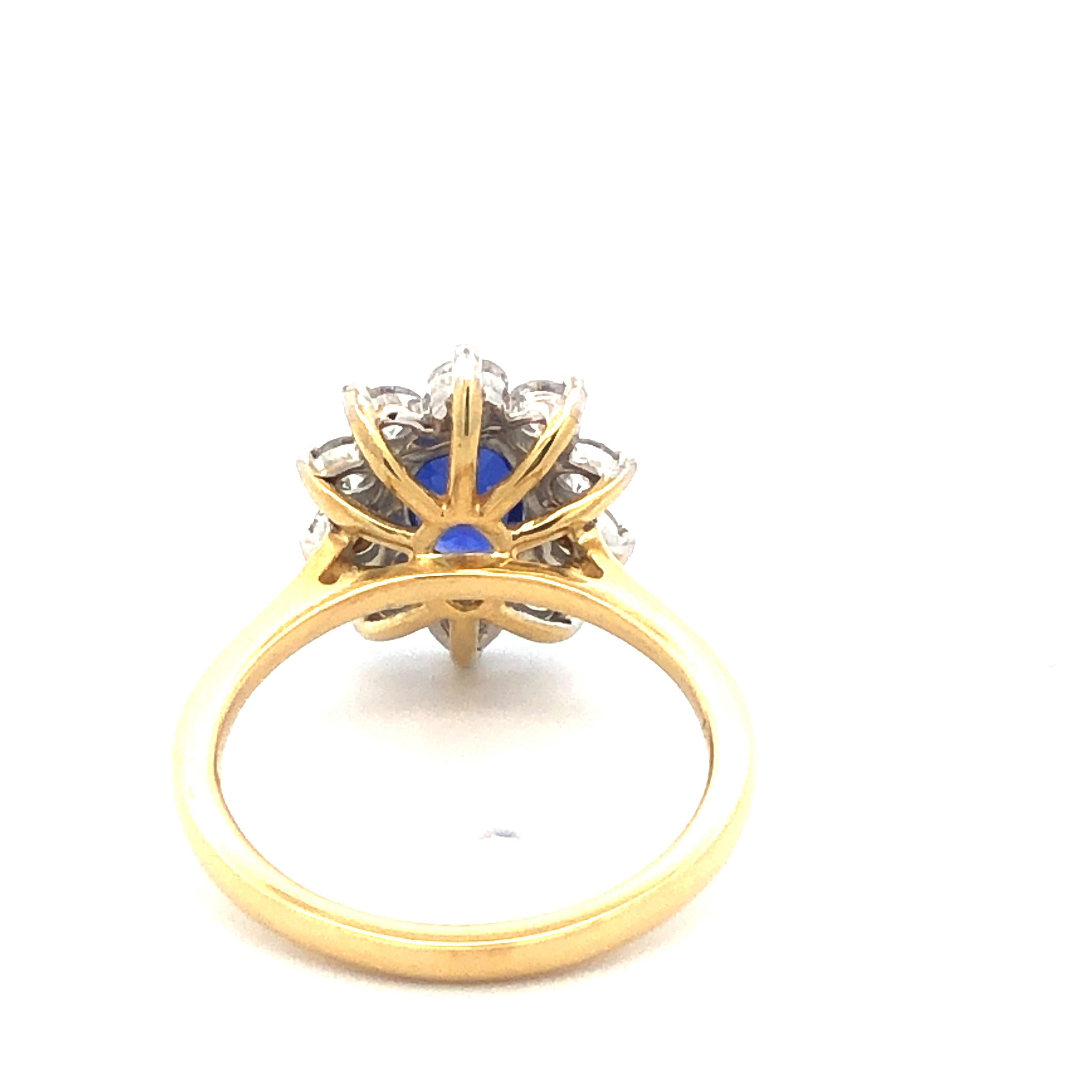 Oval Cut 2.51 Carat Oval Blue Sapphire Round Diamond Hasbani 18Kt Halo Engagement Ring For Sale