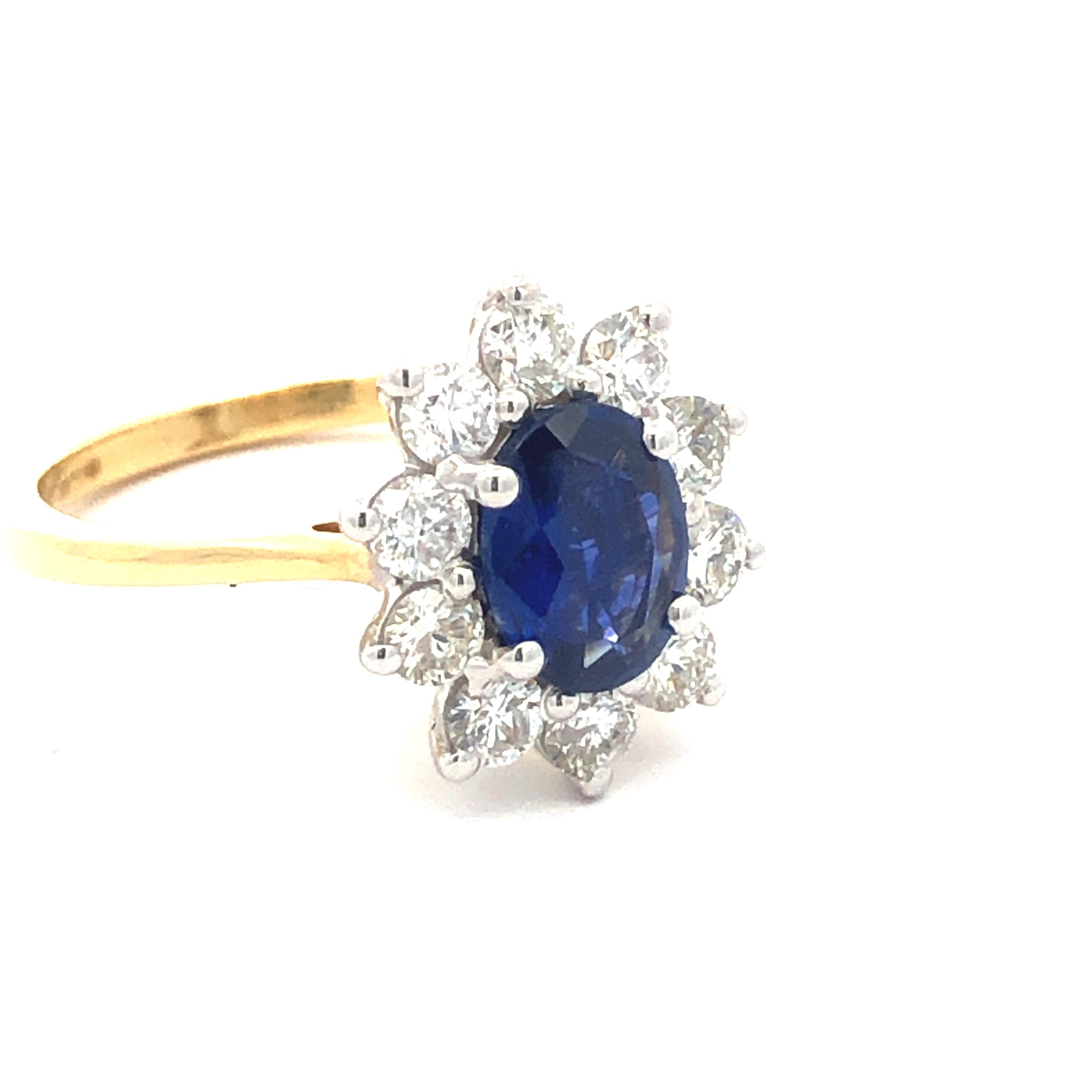2.51 Carat Oval Blue Sapphire Round Diamond Hasbani 18Kt Halo Engagement Ring In New Condition For Sale In London, GB