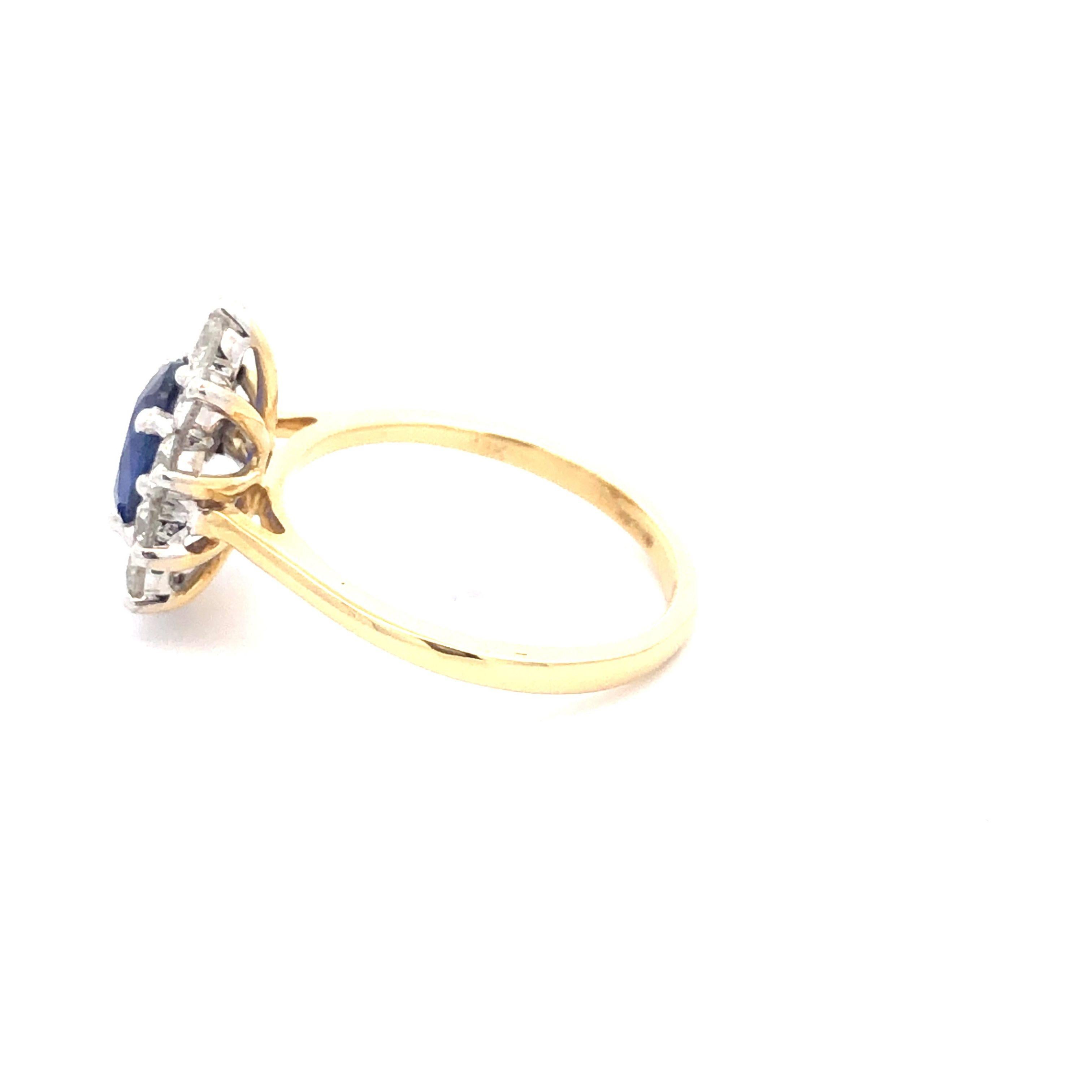 2.51 Carat Oval Blue Sapphire Round Diamond Hasbani 18Kt Halo Engagement Ring For Sale 2