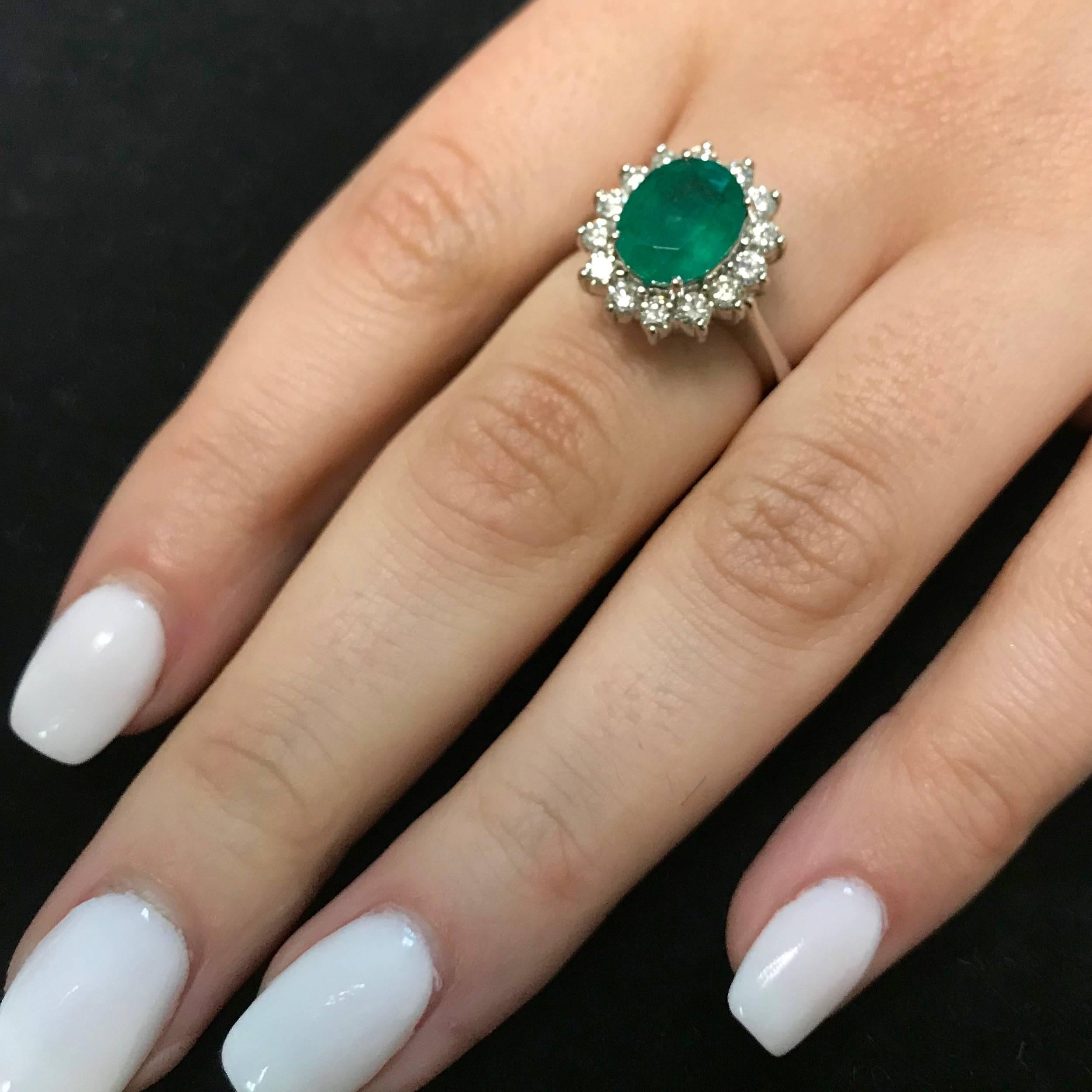 Contemporary 2.51 Carat Oval Emerald and Diamond Ring