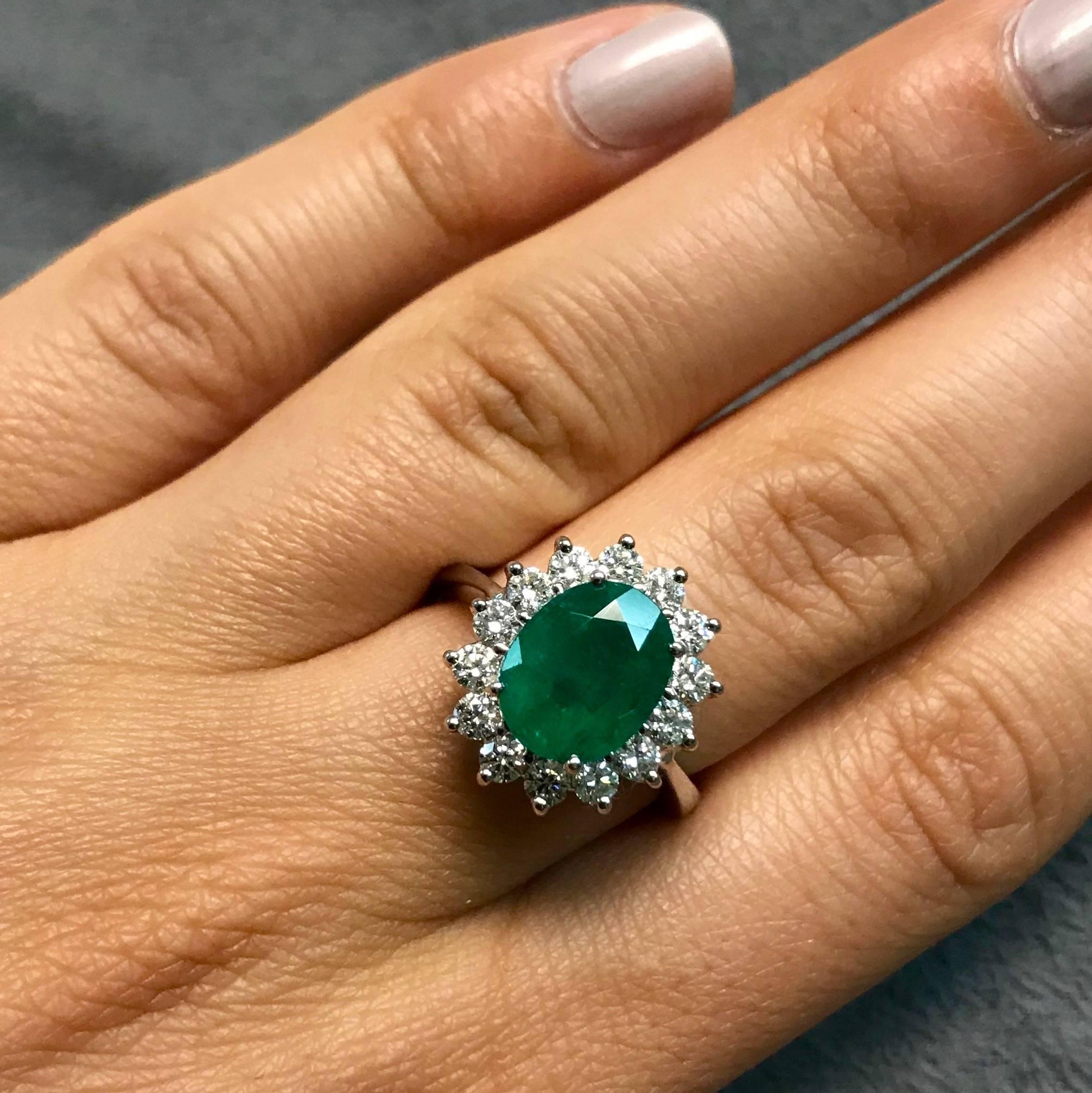 Contemporary 2.51 Carat Oval Emerald Halo Diamond Ring 