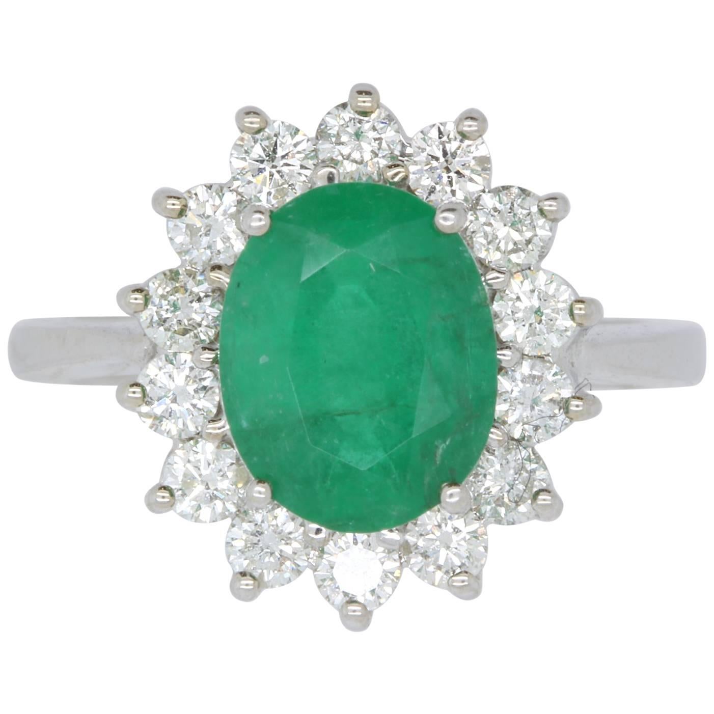 2.51 Carat Oval Emerald Halo Diamond Ring 