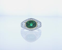 2.51-Carat Oval Emerald Two-Tone Cocktail Ring