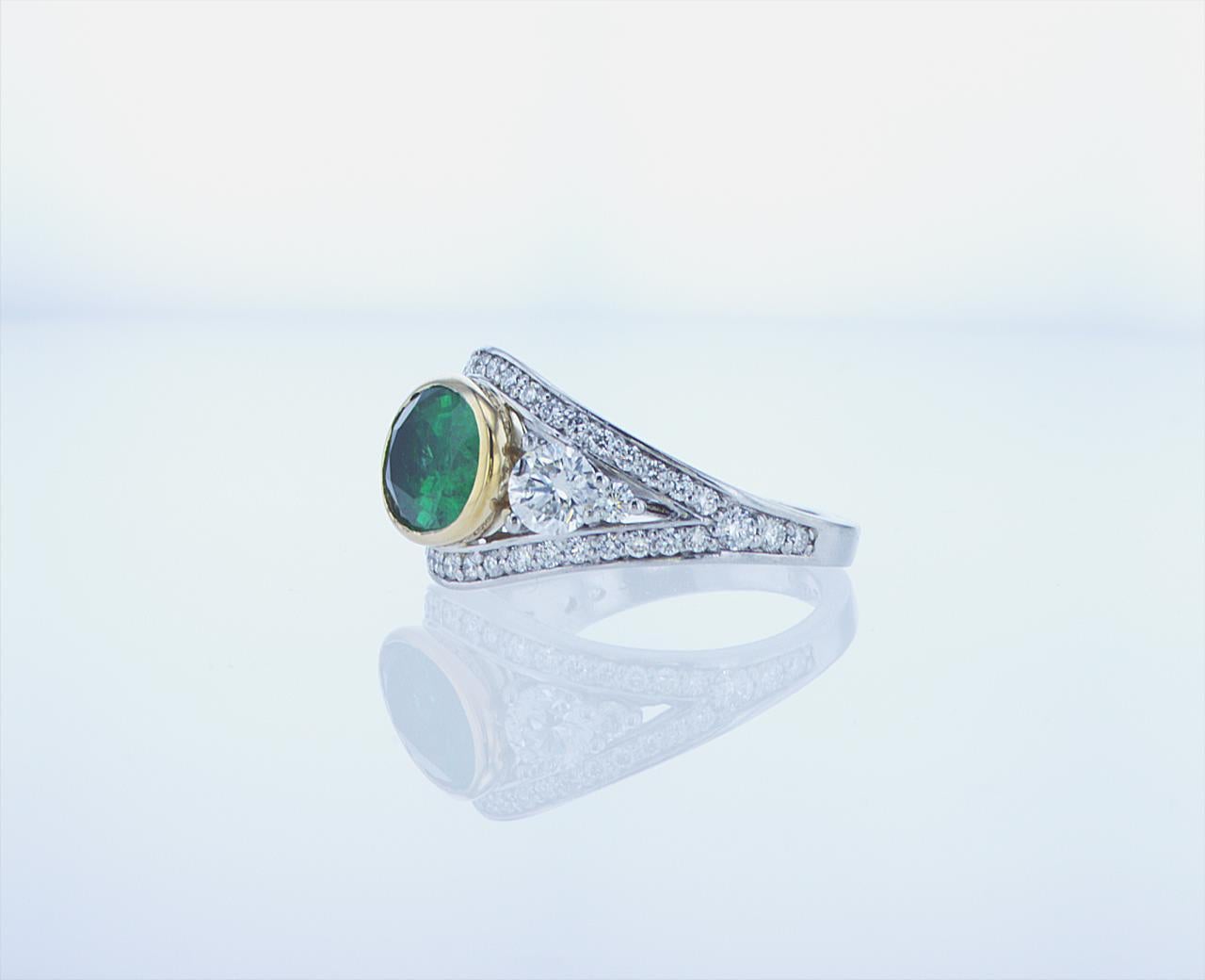 Modern 2.51-Carat Oval Emerald Two-Tone Cocktail Ring For Sale