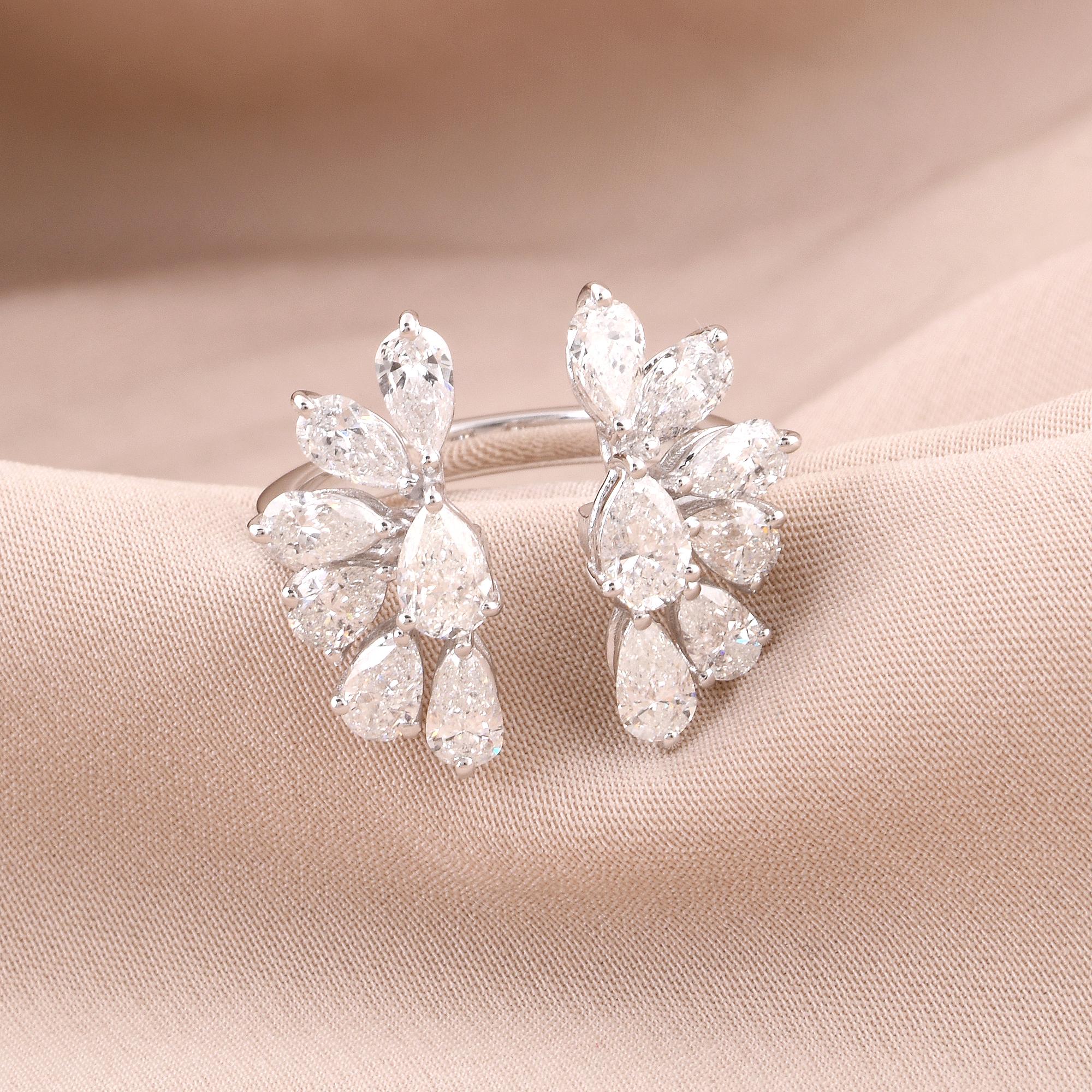 Taglio a goccia Anello con diamante a pera da 2,51 carati con design ad ala in oro bianco 14 carati Gioielli fatti a mano in vendita
