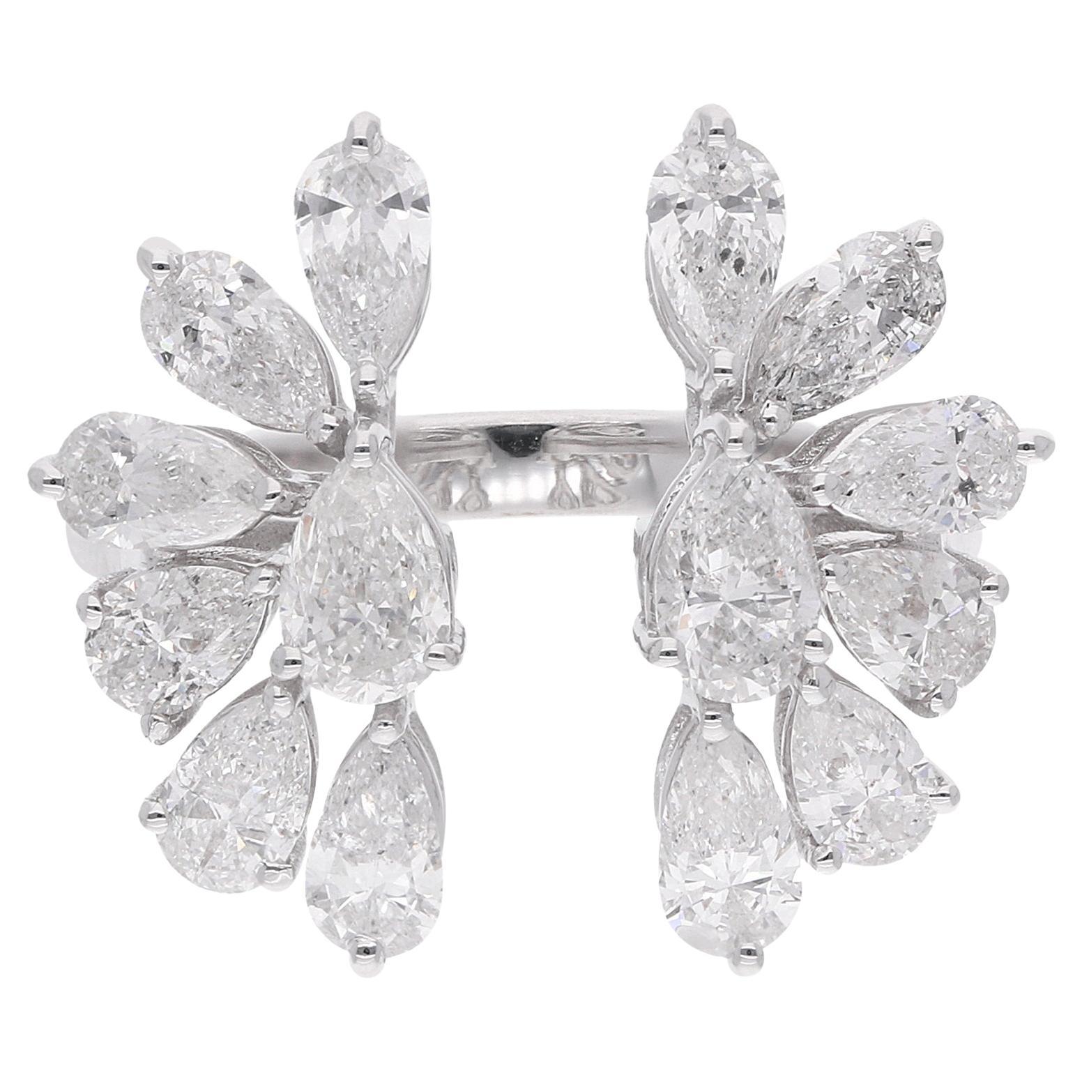 2.51 Carat Pear Diamond Wing Design Ring 14 Karat White Gold Handmade Jewelry For Sale