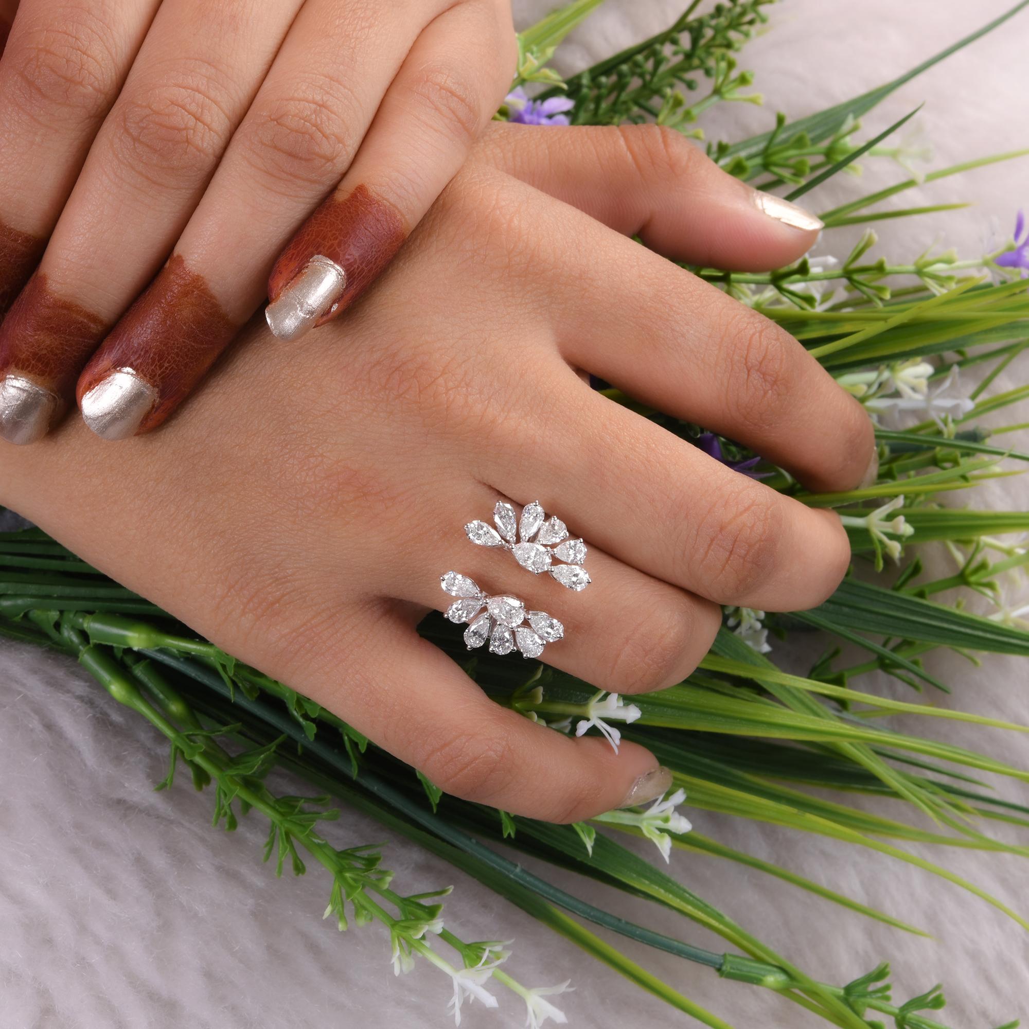 2,51 Karat Birne Diamant Flügel Design Ring 18 Karat Weißgold Handmade Schmuck (Moderne) im Angebot