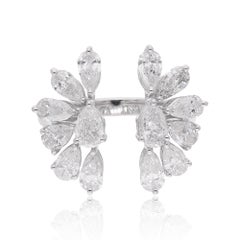 2.51 Carat Pear Diamond Wing Design Ring 18 Karat White Gold Handmade Jewelry