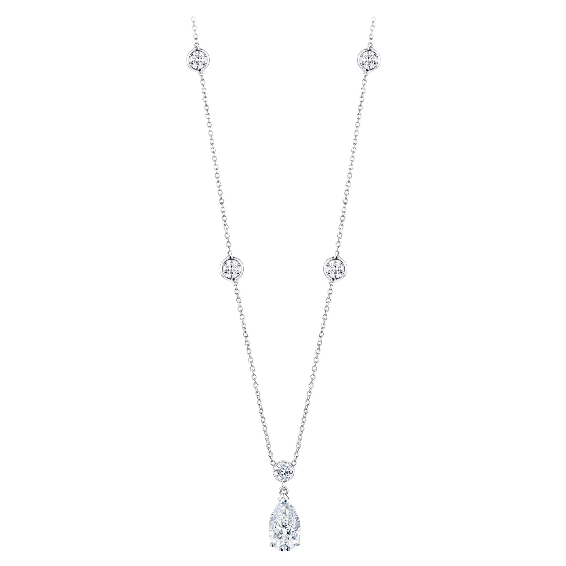 2.50 Carat Pear Shape Diamond Necklace in 18 Karat White Gold