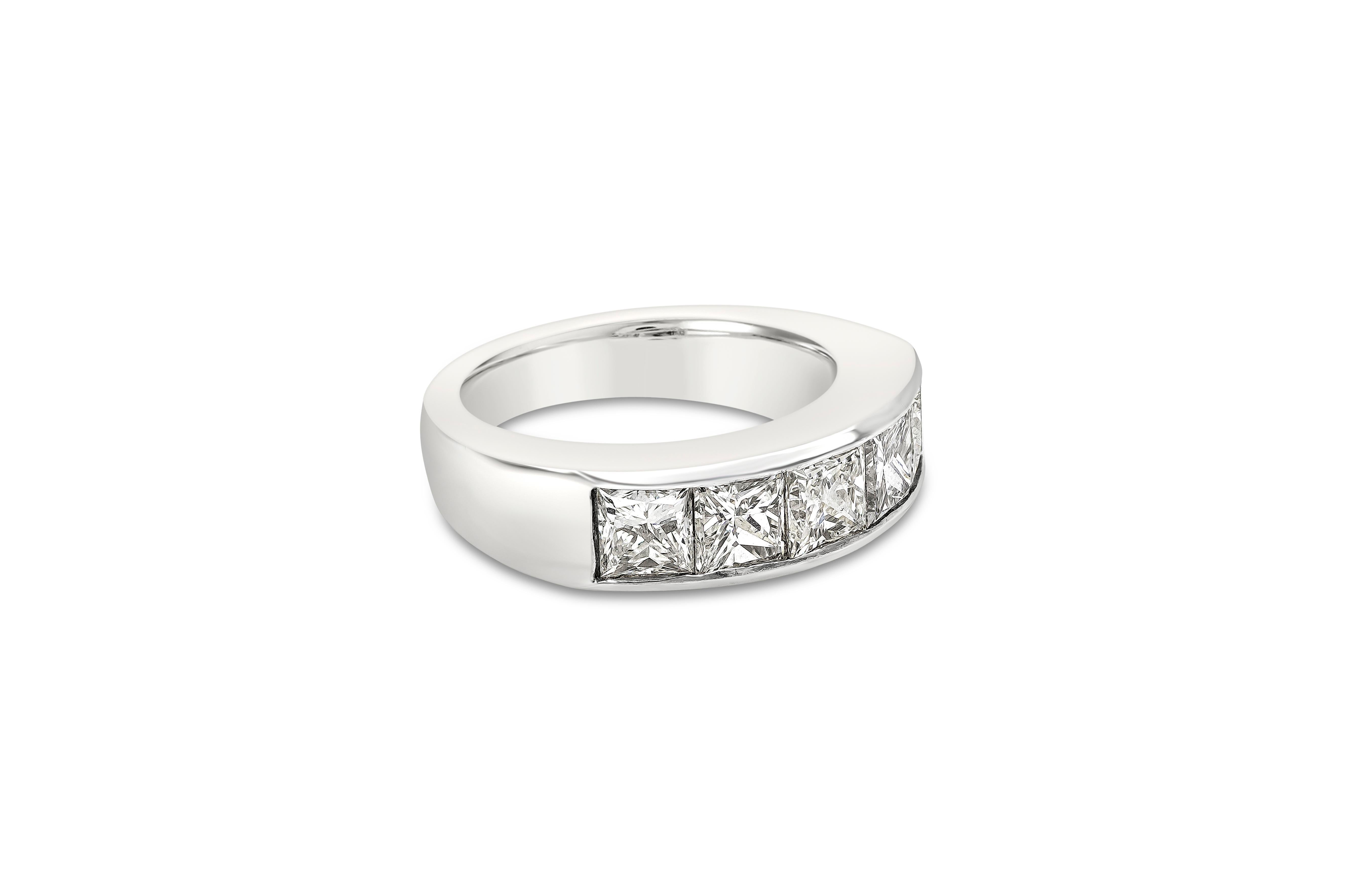 A five-stone classy wedding band showcasing brilliant princess cut diamonds weighing 2.51 carats total, channel set. Made with Platinum Size 6 US. Resizable upon request.

Roman Malakov is a custom house, specializing in creating anything you can