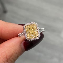 2.51 Carat Radiant Halo Diamond Ring Fancy Yellow 14K White Gold