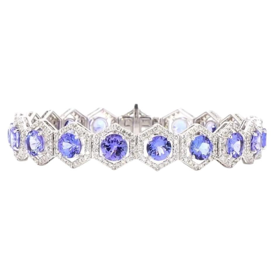 Pulsera de oro con diamantes de talla brillante redonda de 2,51 quilates y tanzanita