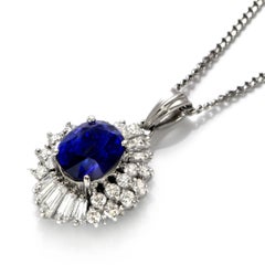 2.51 Carat Royal Blue Sapphire and Diamond Ballerina Pendant Made in Platinum