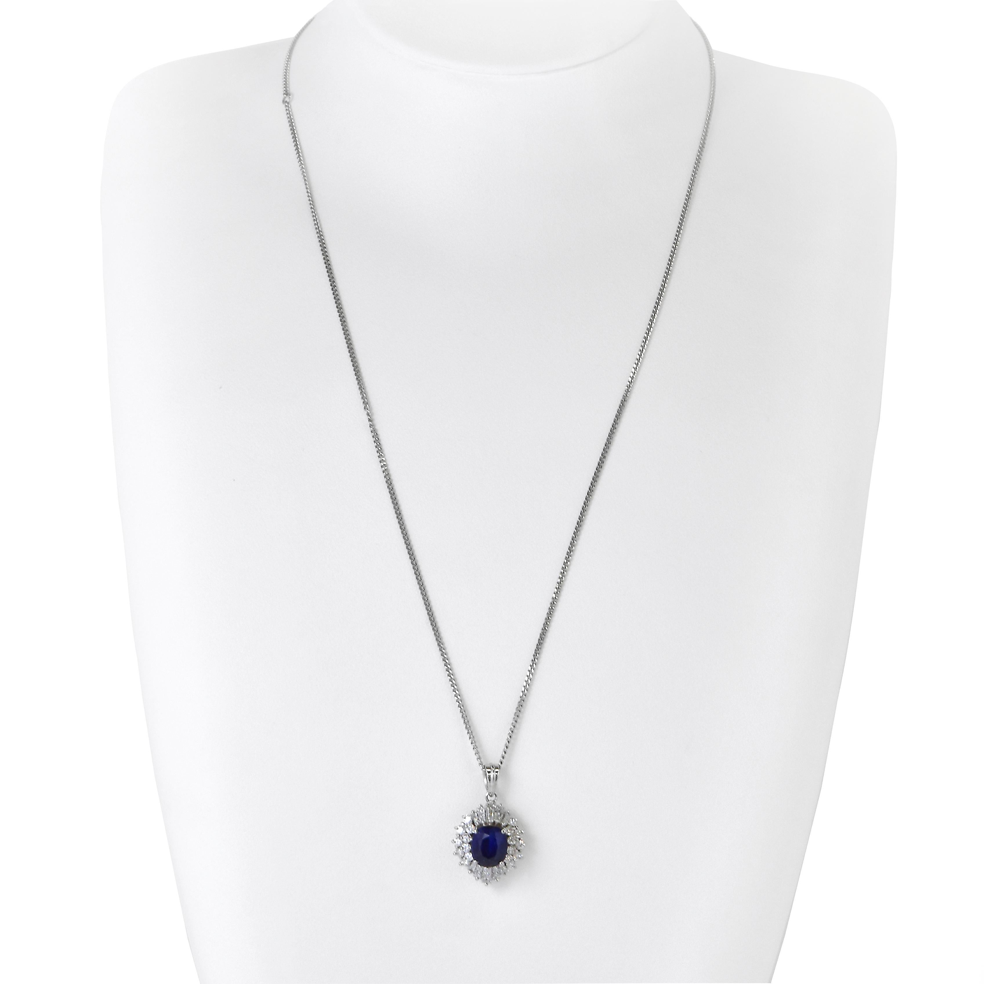 Modern 2.51 Carat Royal Blue Sapphire and Diamond Ballerina Pendant Made in Platinum