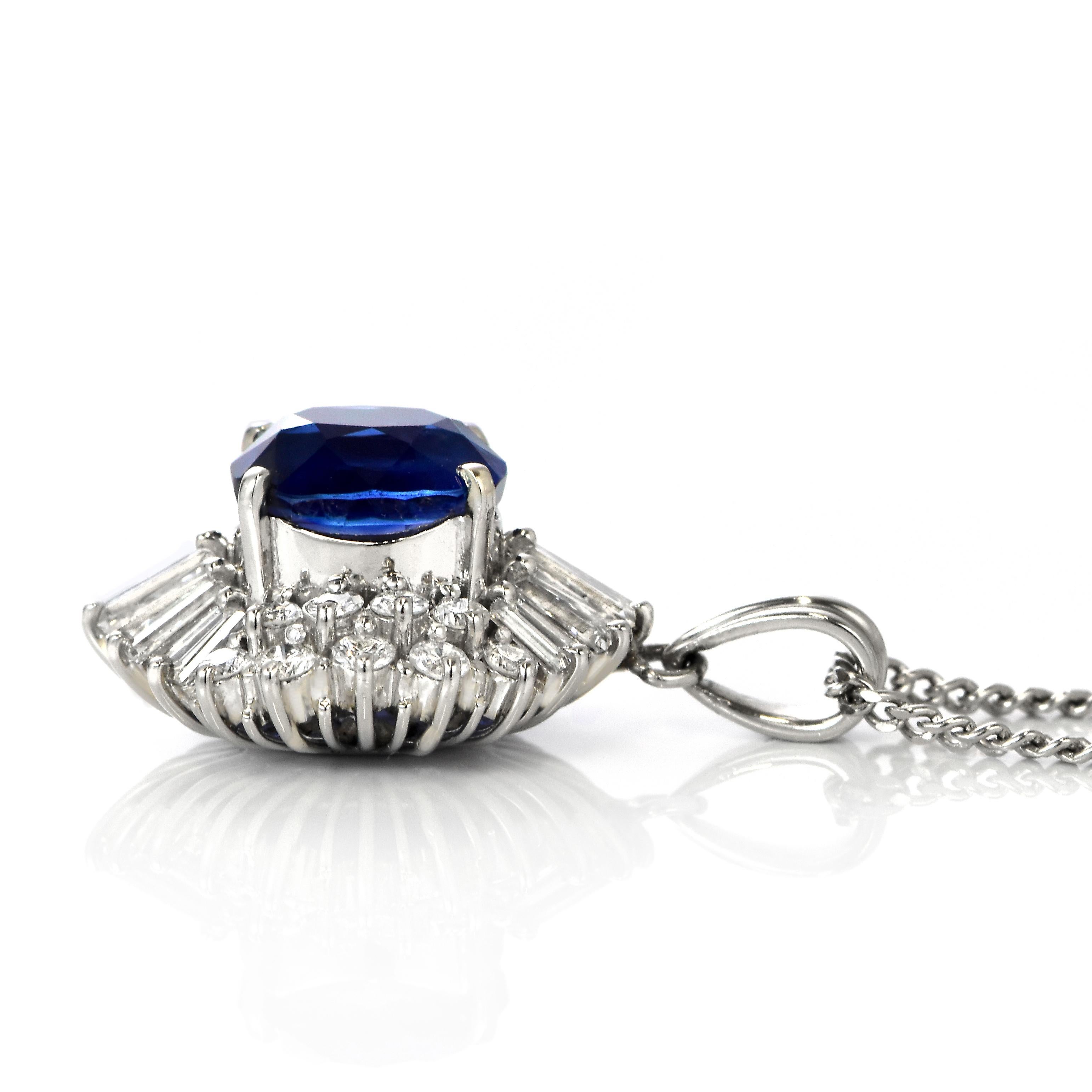 Women's 2.51 Carat Royal Blue Sapphire and Diamond Ballerina Pendant Made in Platinum