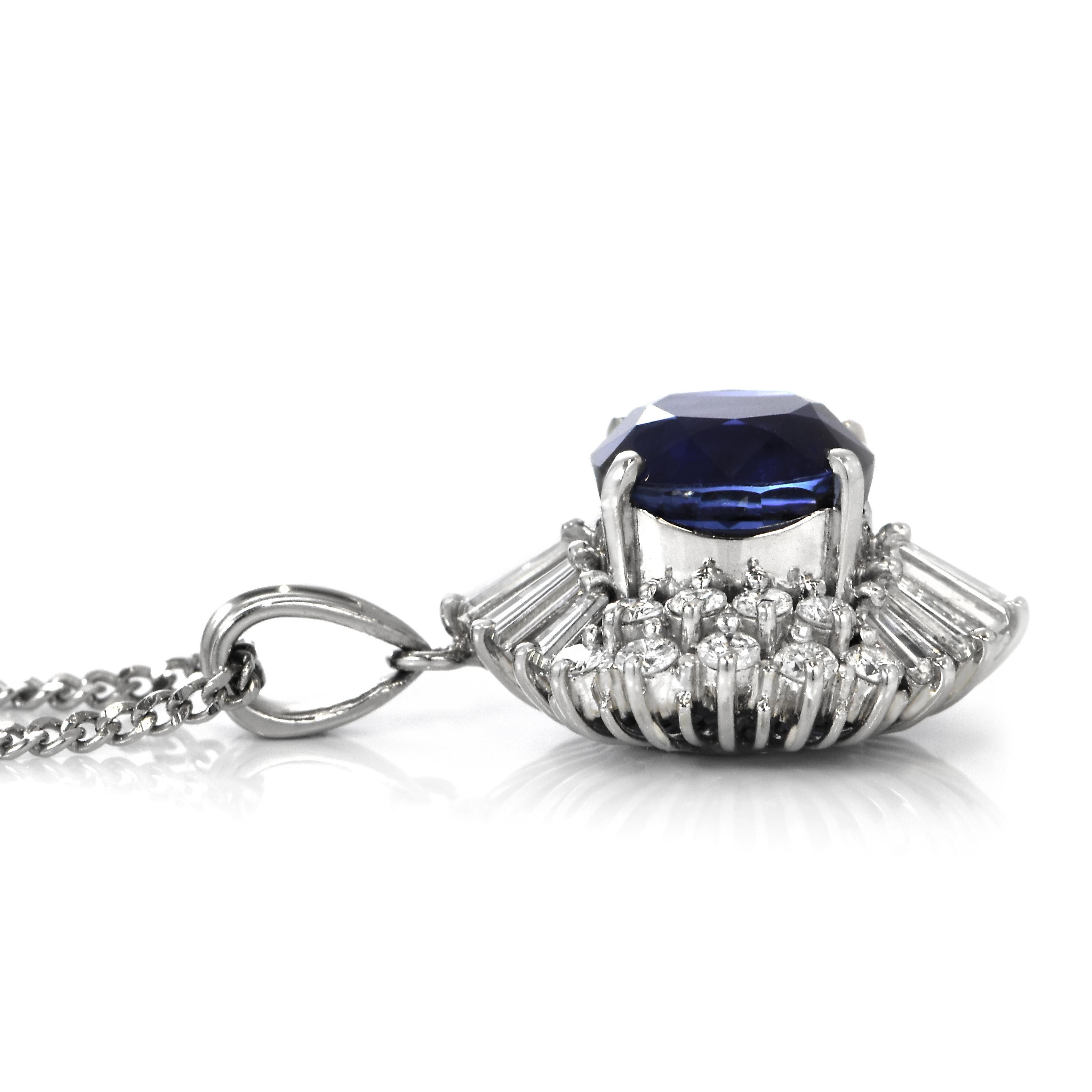 2.51 Carat Royal Blue Sapphire and Diamond Ballerina Pendant Made in Platinum 1