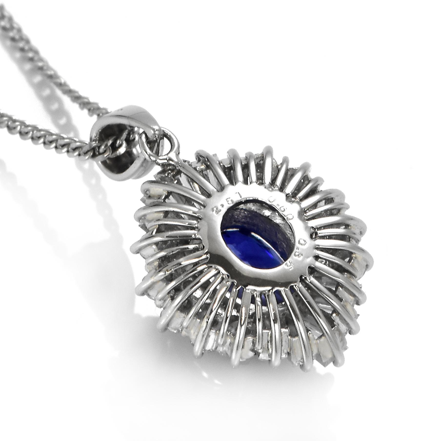 2.51 Carat Royal Blue Sapphire and Diamond Ballerina Pendant Made in Platinum 2