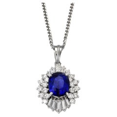 2.51 Carat Royal Blue Sapphire and Diamond Ballerina Pendant Made in Platinum