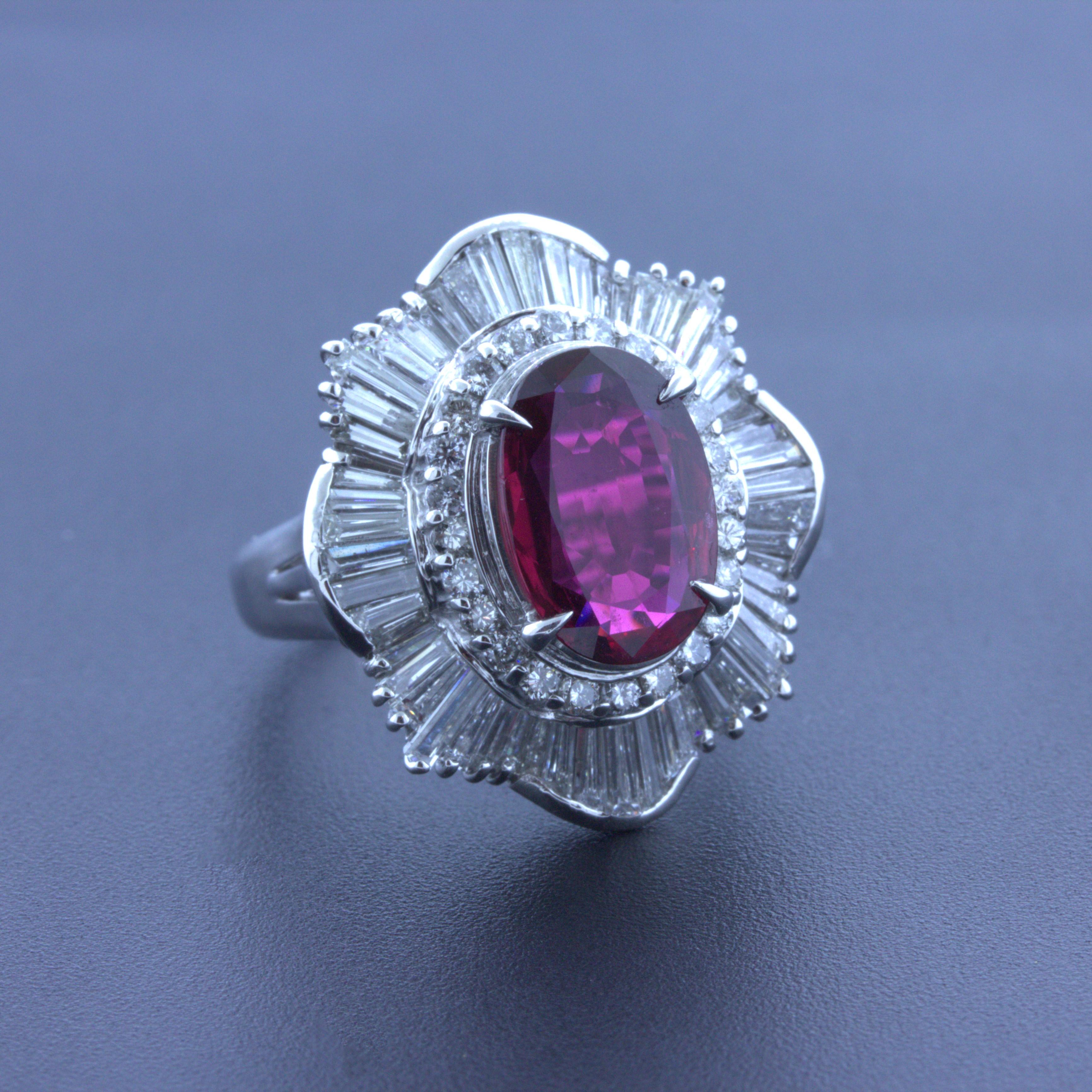 Oval Cut 2.51 Carat Ruby Diamond Platinum Ring For Sale