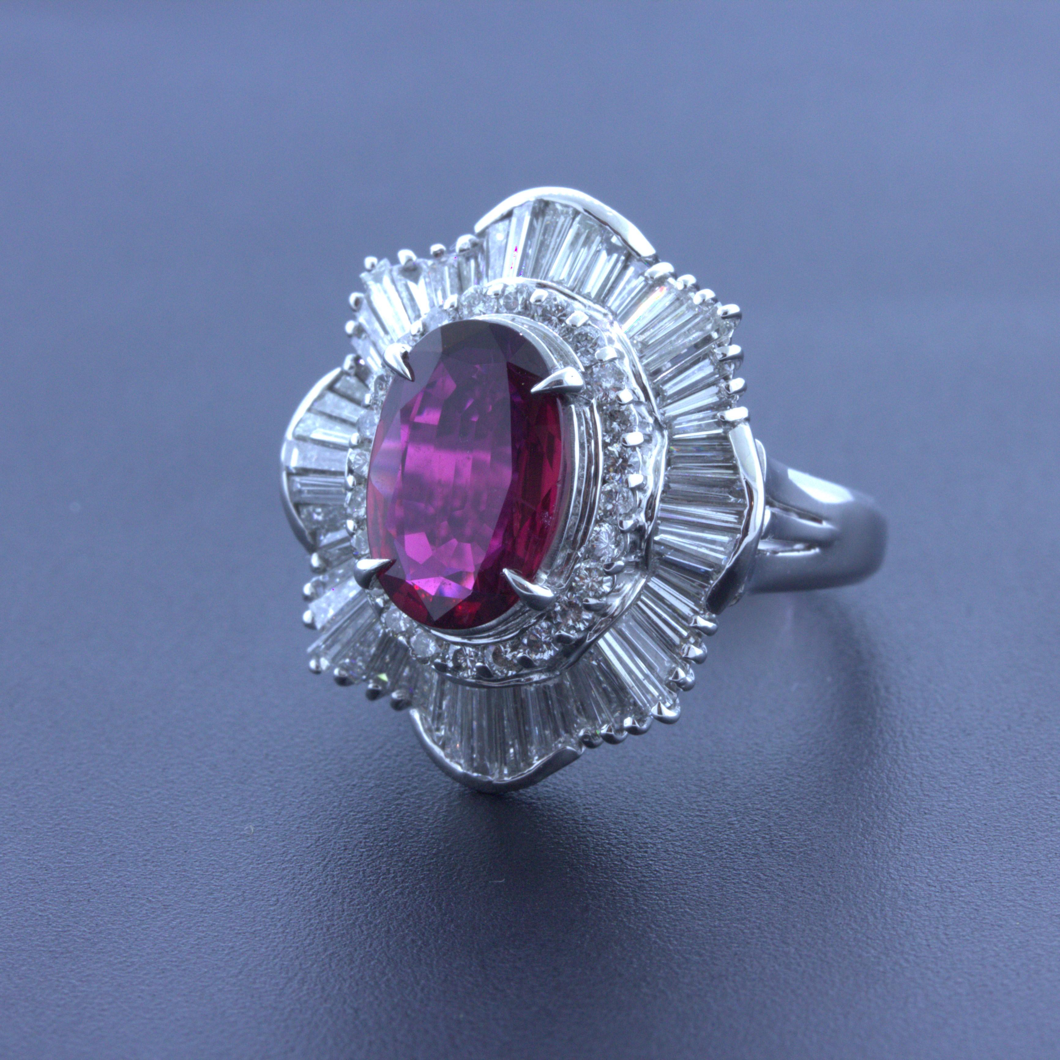 2.51 Carat Ruby Diamond Platinum Ring In New Condition For Sale In Beverly Hills, CA