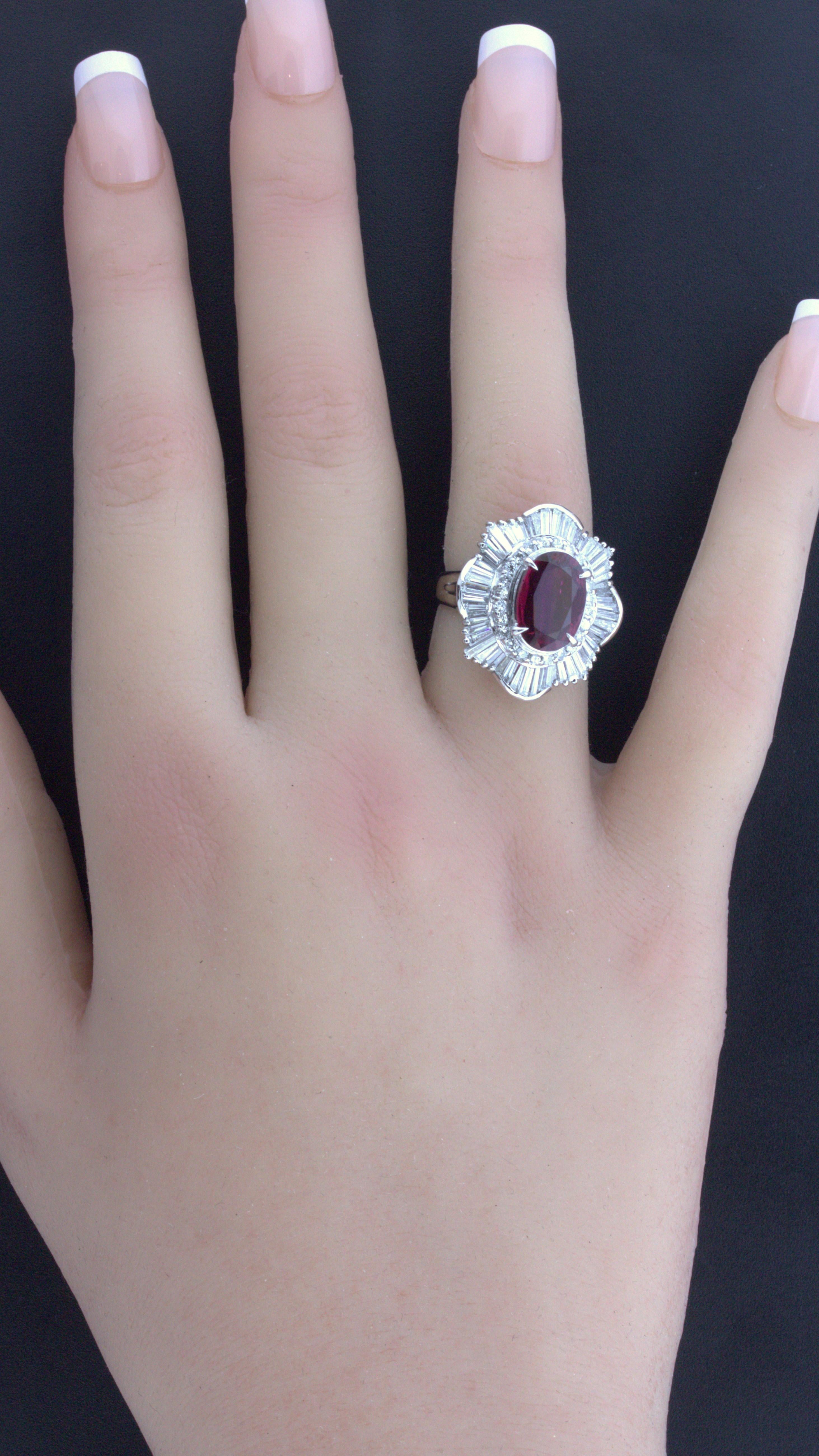 2.51 Carat Ruby Diamond Platinum Ring For Sale 1