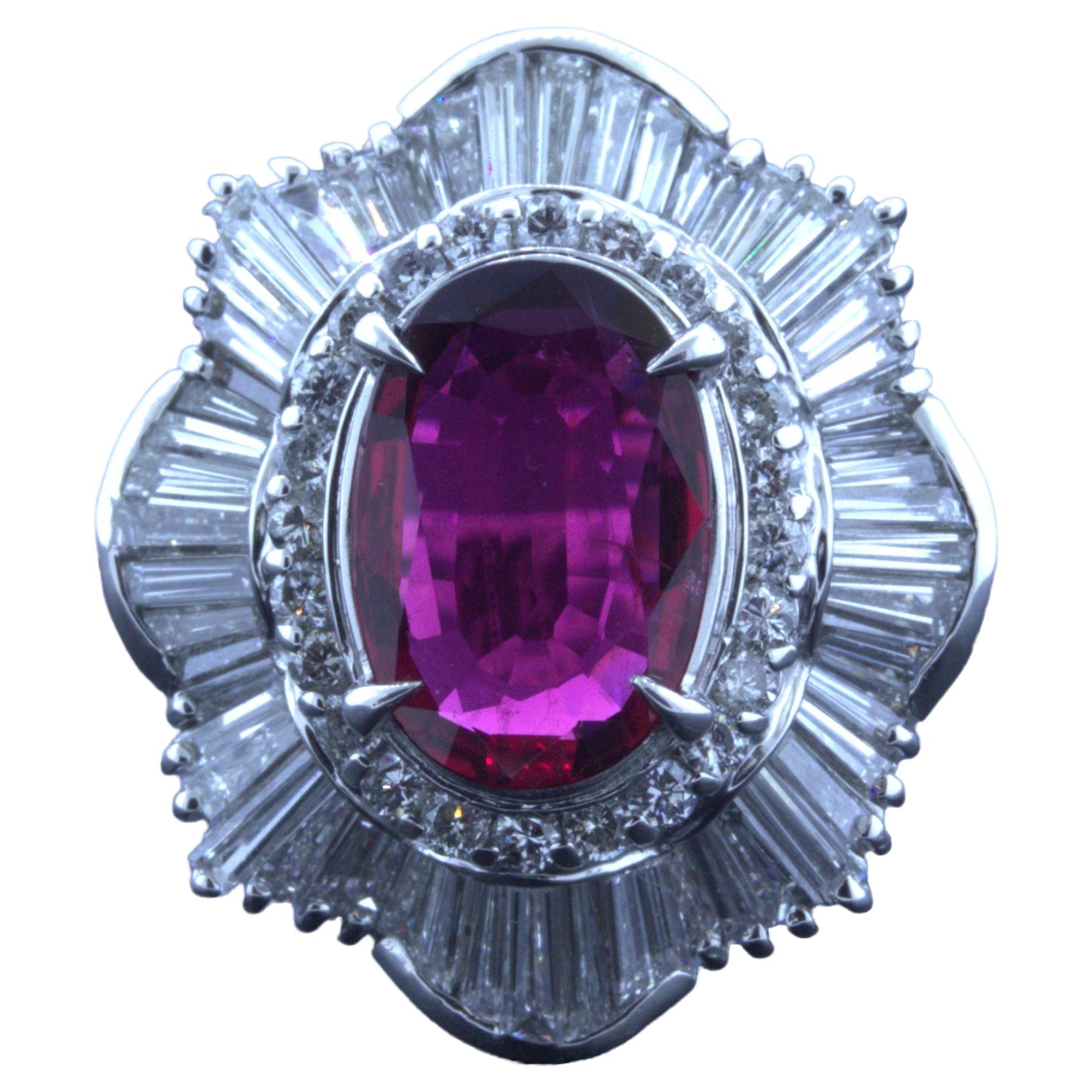 2.51 Carat Ruby Diamond Platinum Ring For Sale