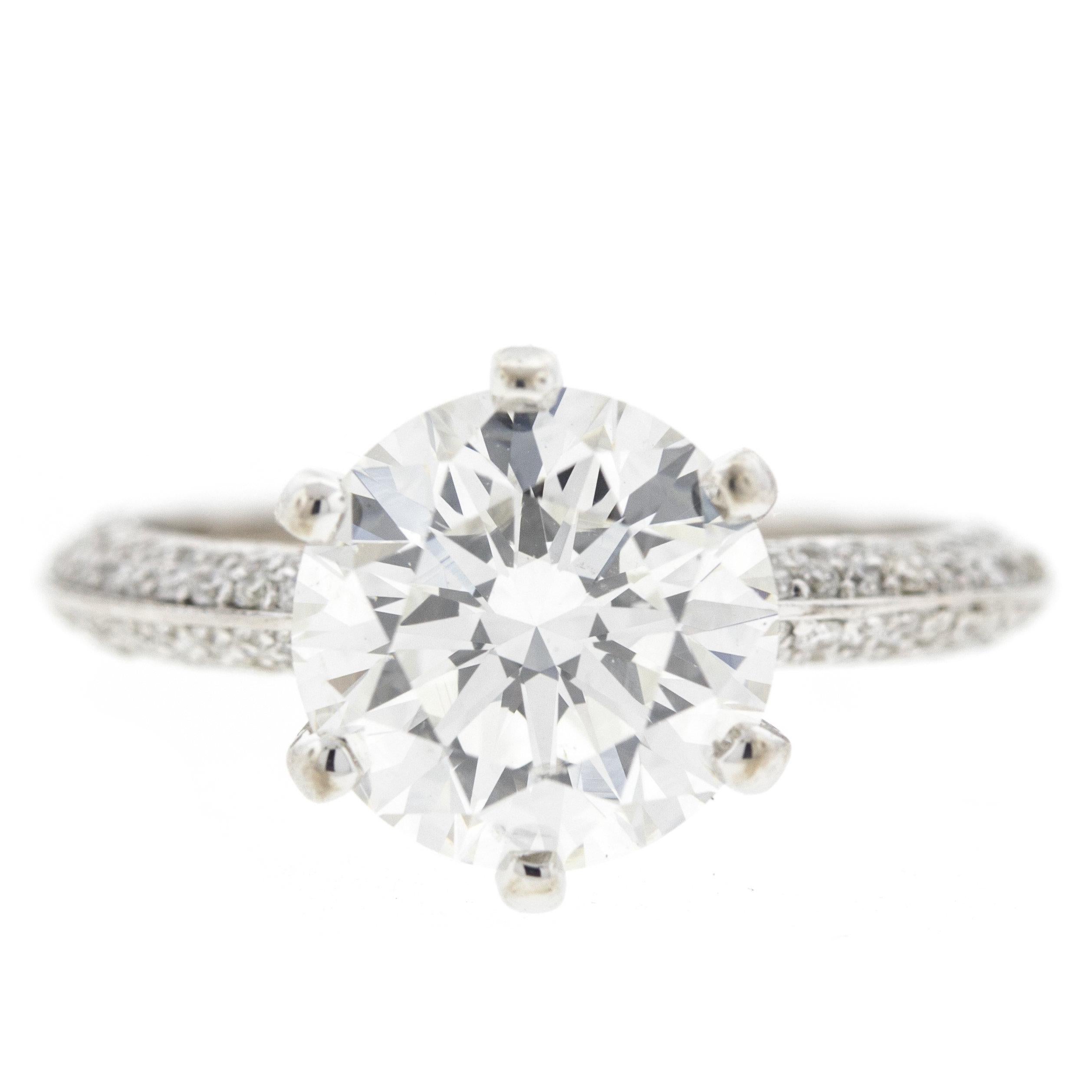 2.51 Carat Six Prong Diamond Encrusted Pave Engagement Ring 'GIA'